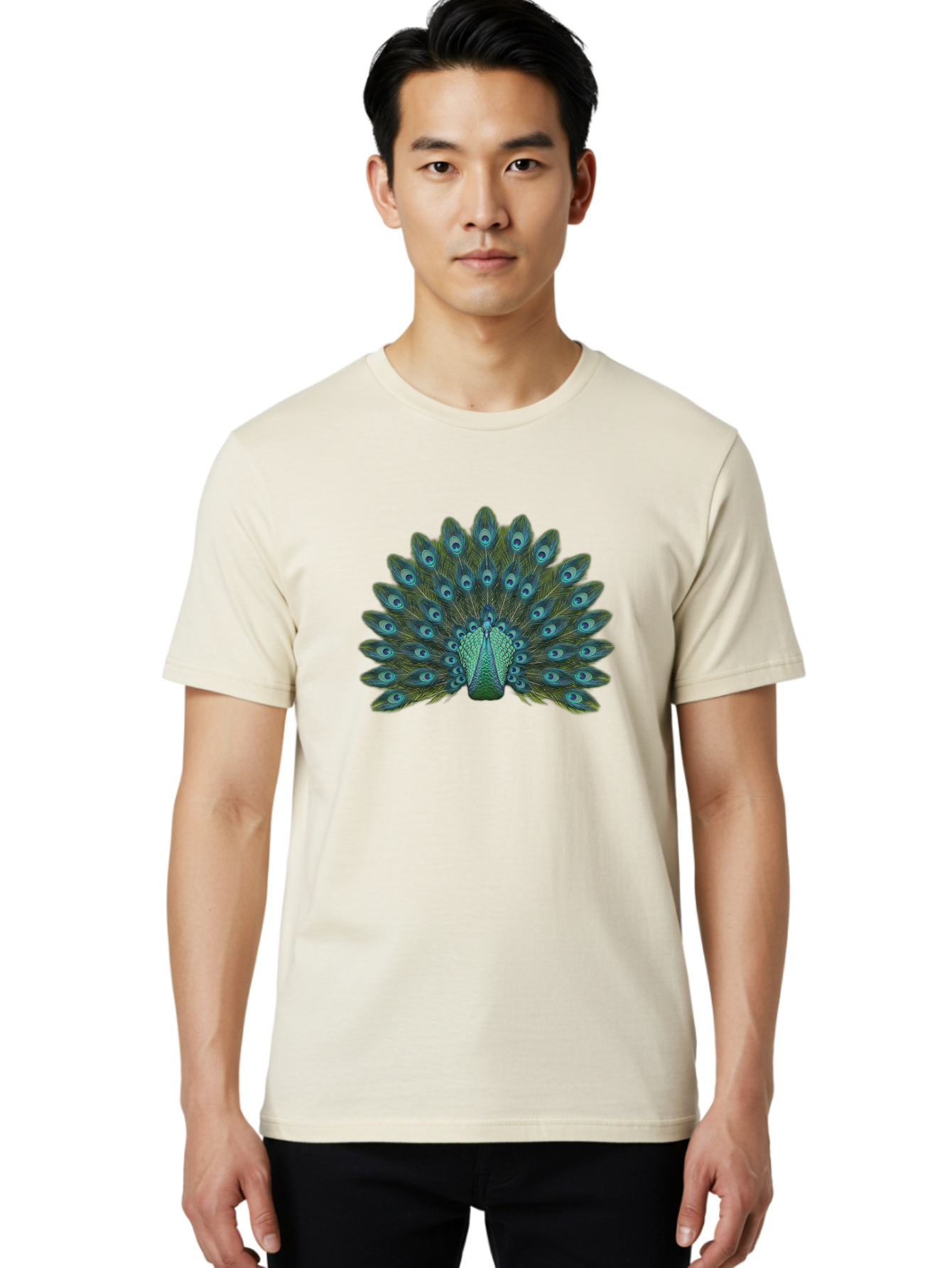 Peacock-Tail-Feathers Men'S Graphic Tee, 100% Cotton, Comfortable Casual Summer Wear, Machine Washable, Peacock Feathers, Blue And Green Plumage, Eye-Catching Display, Vibrant Colors, Intricate Patterns, Majestic Bird, Natural Beauty, Bab133 6