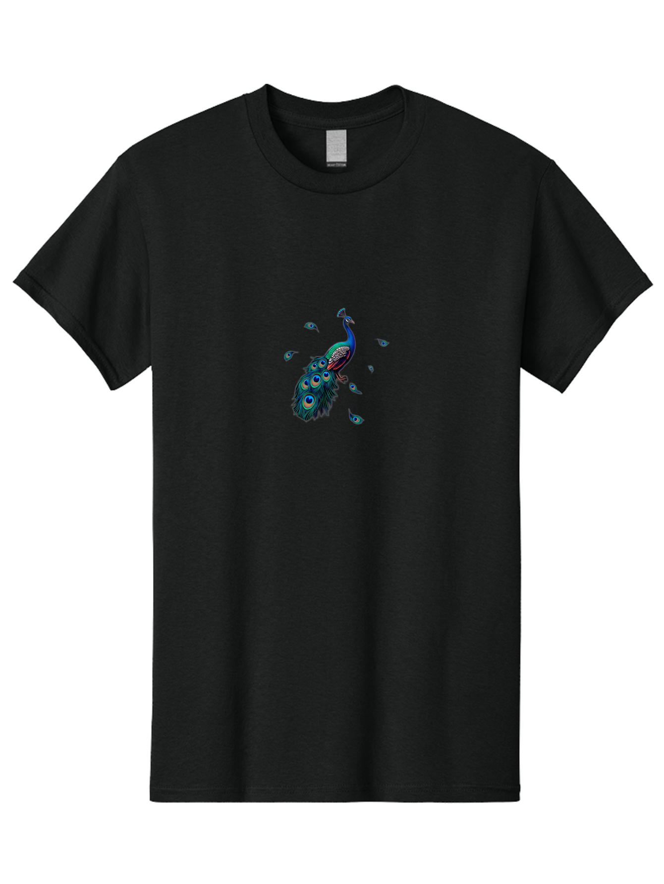 Peacock-With-Falling-Feathers Men'S Graphic Tee, 100% Cotton, Comfortable Casual Summer Wear, Machine Washable, Peacock, Blue Feathers, Vibrant Plumage, Colorful Bird, Majestic Creature, Eye-Catching Display, Blue And Black Feathers, Bab135 27