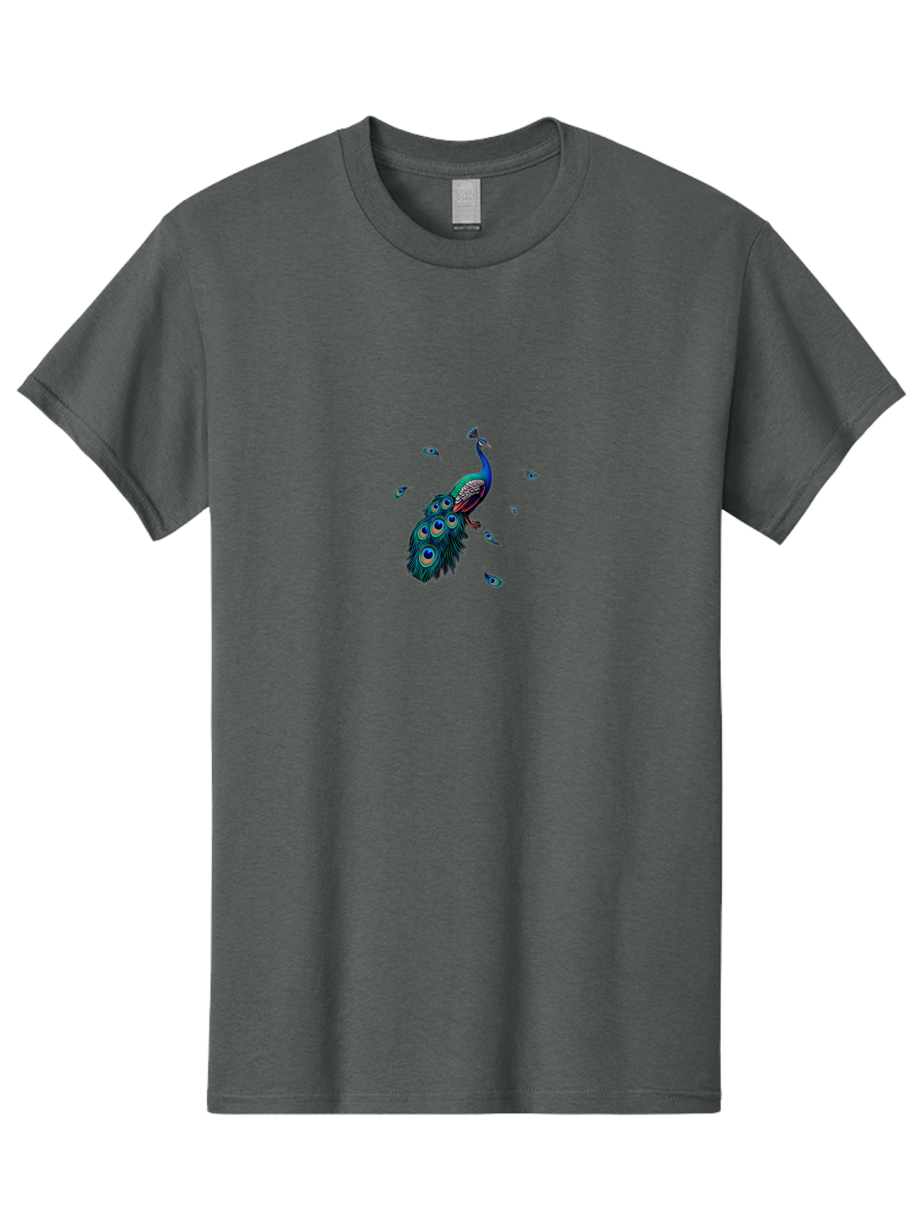 Peacock-With-Falling-Feathers Men'S Graphic Tee, 100% Cotton, Comfortable Casual Summer Wear, Machine Washable, Peacock, Blue Feathers, Vibrant Plumage, Colorful Bird, Majestic Creature, Eye-Catching Display, Blue And Black Feathers, Bab135 19