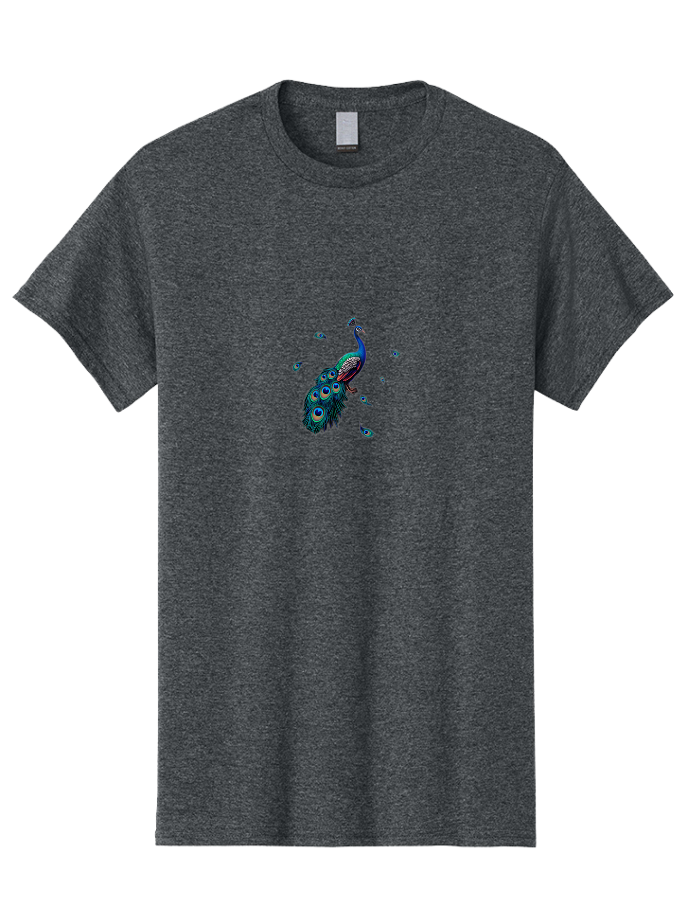 Peacock-With-Falling-Feathers Men'S Graphic Tee, 100% Cotton, Comfortable Casual Summer Wear, Machine Washable, Peacock, Blue Feathers, Vibrant Plumage, Colorful Bird, Majestic Creature, Eye-Catching Display, Blue And Black Feathers, Bab135 9