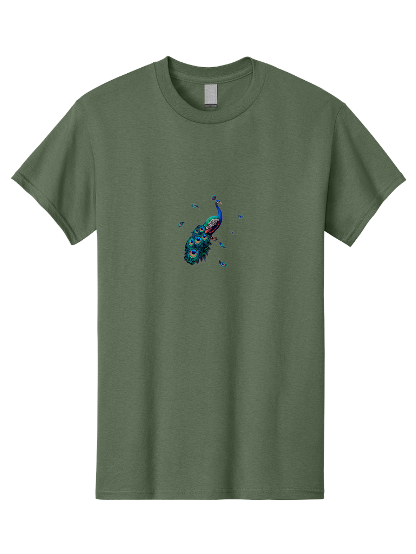 Peacock-With-Falling-Feathers Men'S Graphic Tee, 100% Cotton, Comfortable Casual Summer Wear, Machine Washable, Peacock, Blue Feathers, Vibrant Plumage, Colorful Bird, Majestic Creature, Eye-Catching Display, Blue And Black Feathers, Bab135 17
