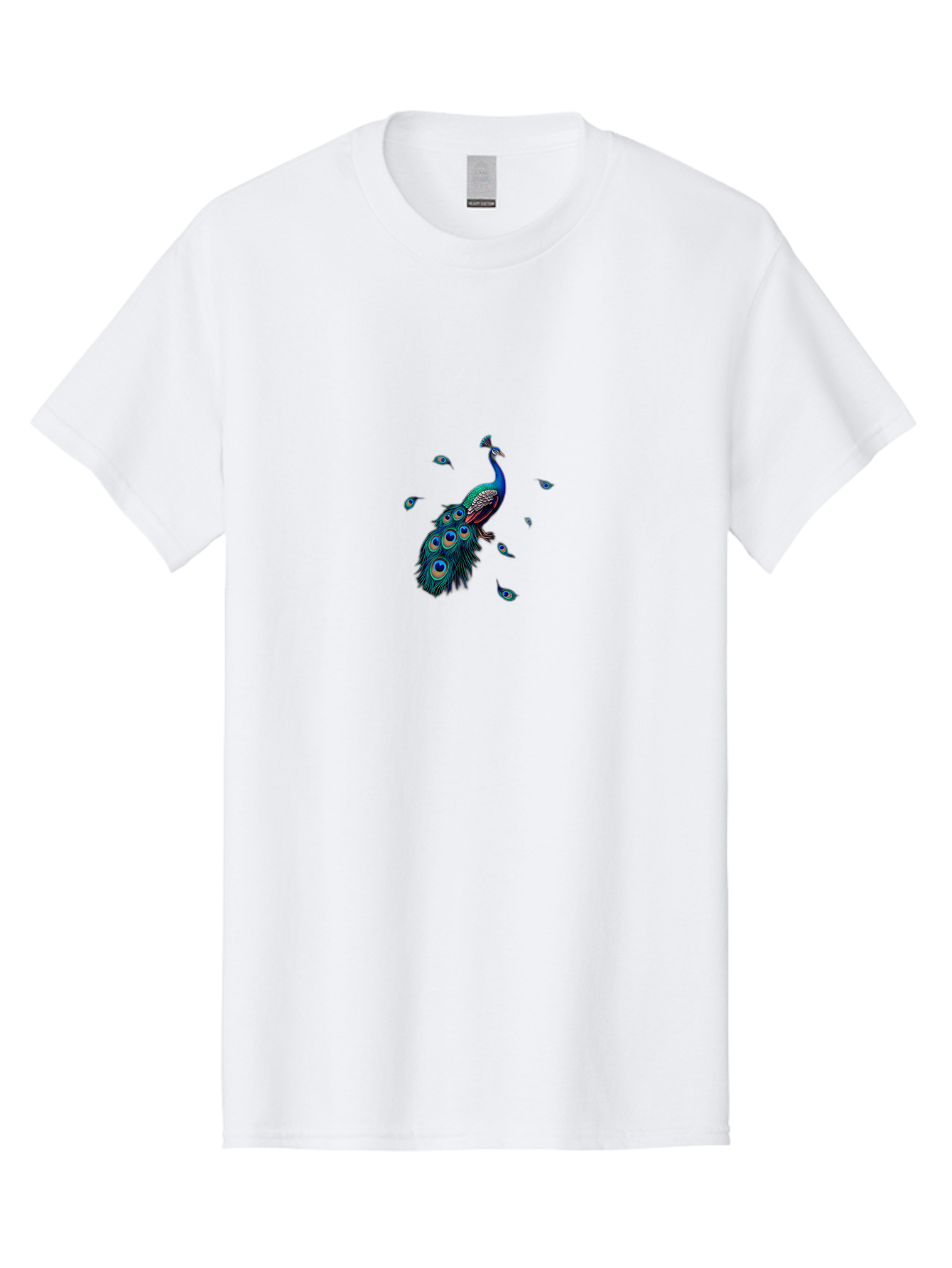 Peacock-With-Falling-Feathers Men'S Graphic Tee, 100% Cotton, Comfortable Casual Summer Wear, Machine Washable, Peacock, Blue Feathers, Vibrant Plumage, Colorful Bird, Majestic Creature, Eye-Catching Display, Blue And Black Feathers, Bab135 7
