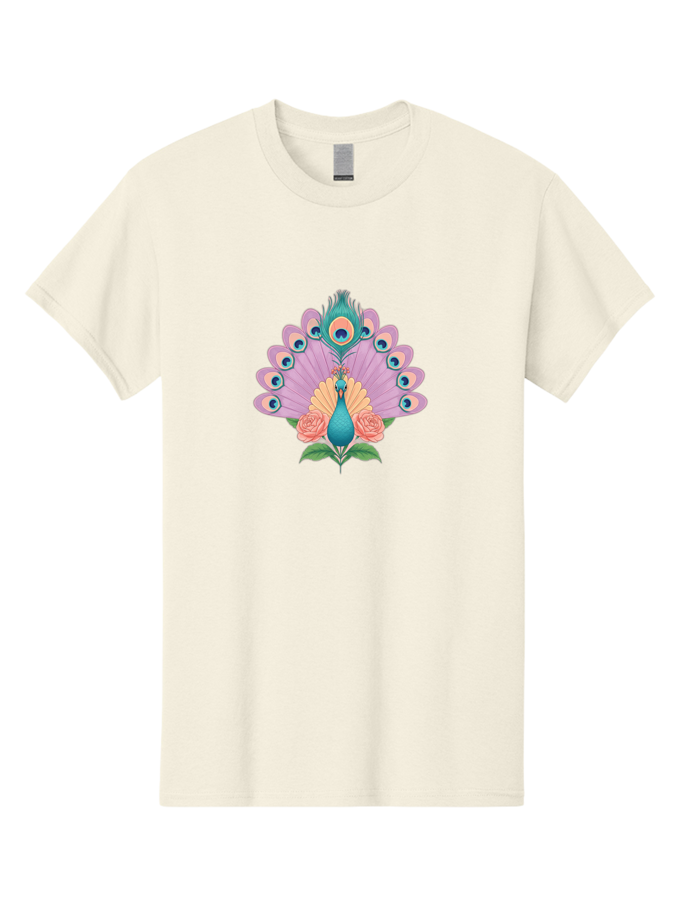 Peacock-With-Roses Men'S Graphic Tee, 100% Cotton, Comfortable Casual Summer Wear, Machine Washable, Peacock With Colorful Feathers, Vibrant Plumage, Blue And Pink Hues, Floral Accents, Pink Roses, Exotic Bird, Artistic Design, Bab136 5