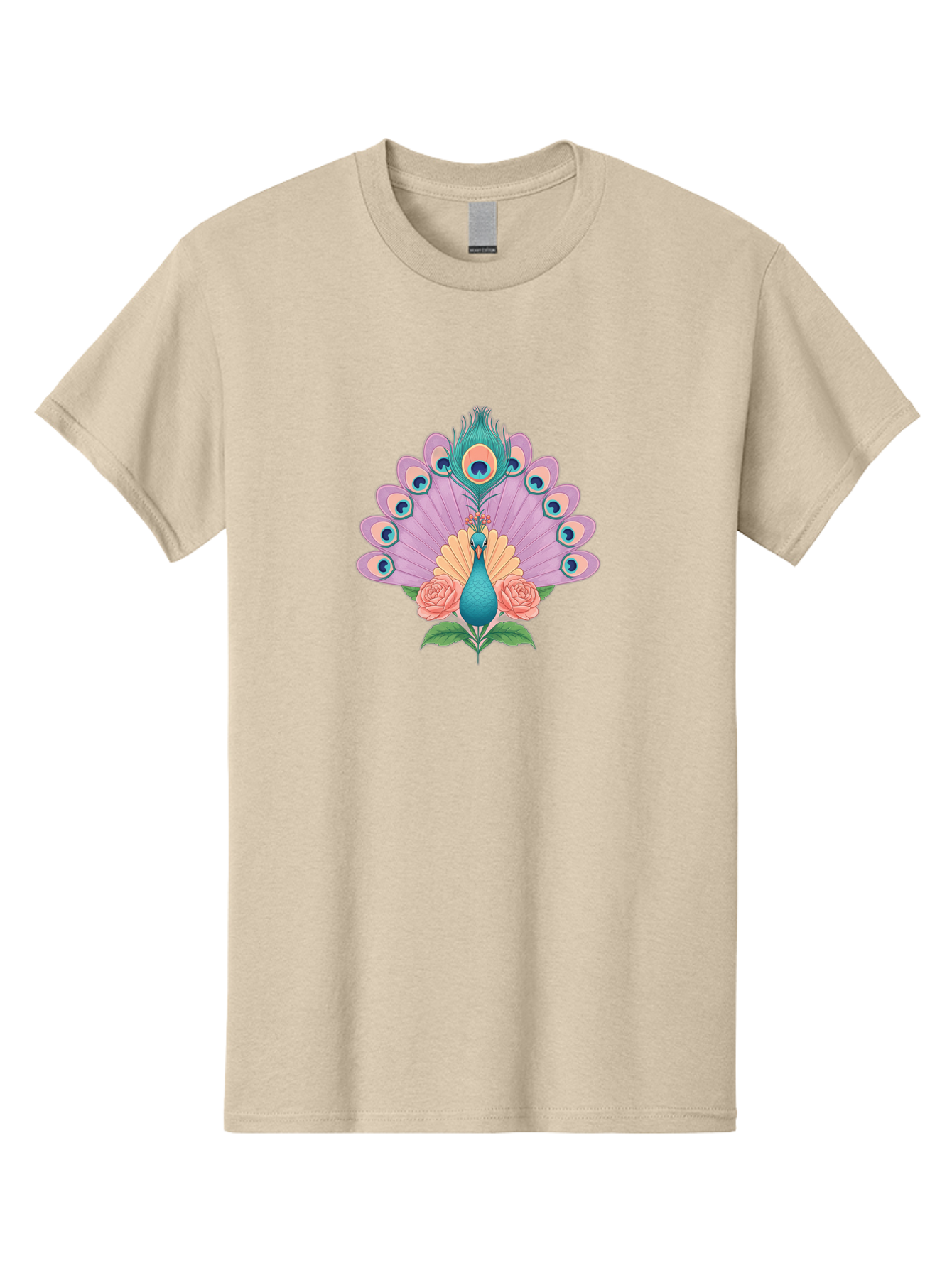 Peacock-With-Roses Men'S Graphic Tee, 100% Cotton, Comfortable Casual Summer Wear, Machine Washable, Peacock With Colorful Feathers, Vibrant Plumage, Blue And Pink Hues, Floral Accents, Pink Roses, Exotic Bird, Artistic Design, Bab136 3
