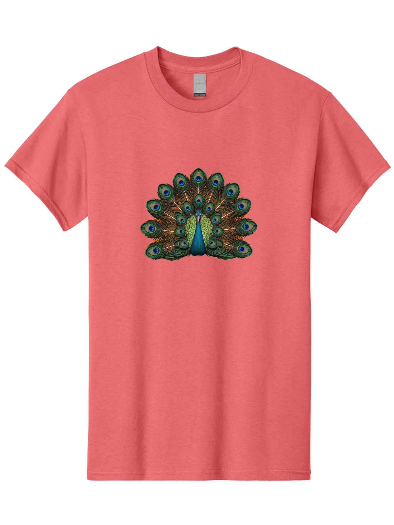 Peacock-With-Tail-Feathers-Spread Men'S Graphic Tee, 100% Cotton, Comfortable Casual Summer Wear, Machine Washable, Peacock, Vibrant Feathers, Blue Eyespots, Green And Gold Plumage, Majestic Bird, Exotic Beauty, Colorful Display, Ornate Tail Bab137 1