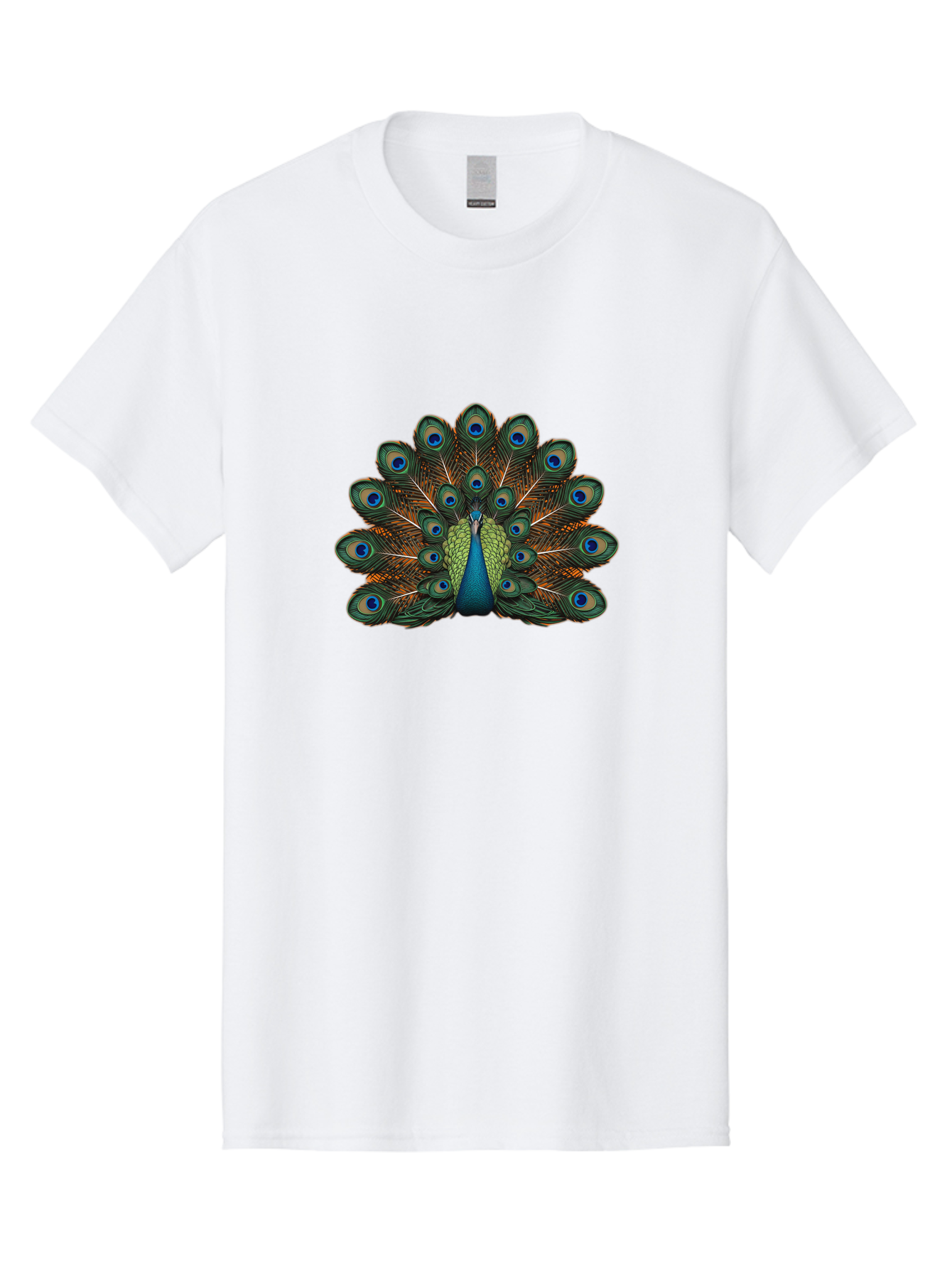 Peacock-With-Tail-Feathers-Spread Men'S Graphic Tee, 100% Cotton, Comfortable Casual Summer Wear, Machine Washable, Peacock, Vibrant Feathers, Blue Eyespots, Green And Gold Plumage, Majestic Bird, Exotic Beauty, Colorful Display, Ornate Tail Bab137 7