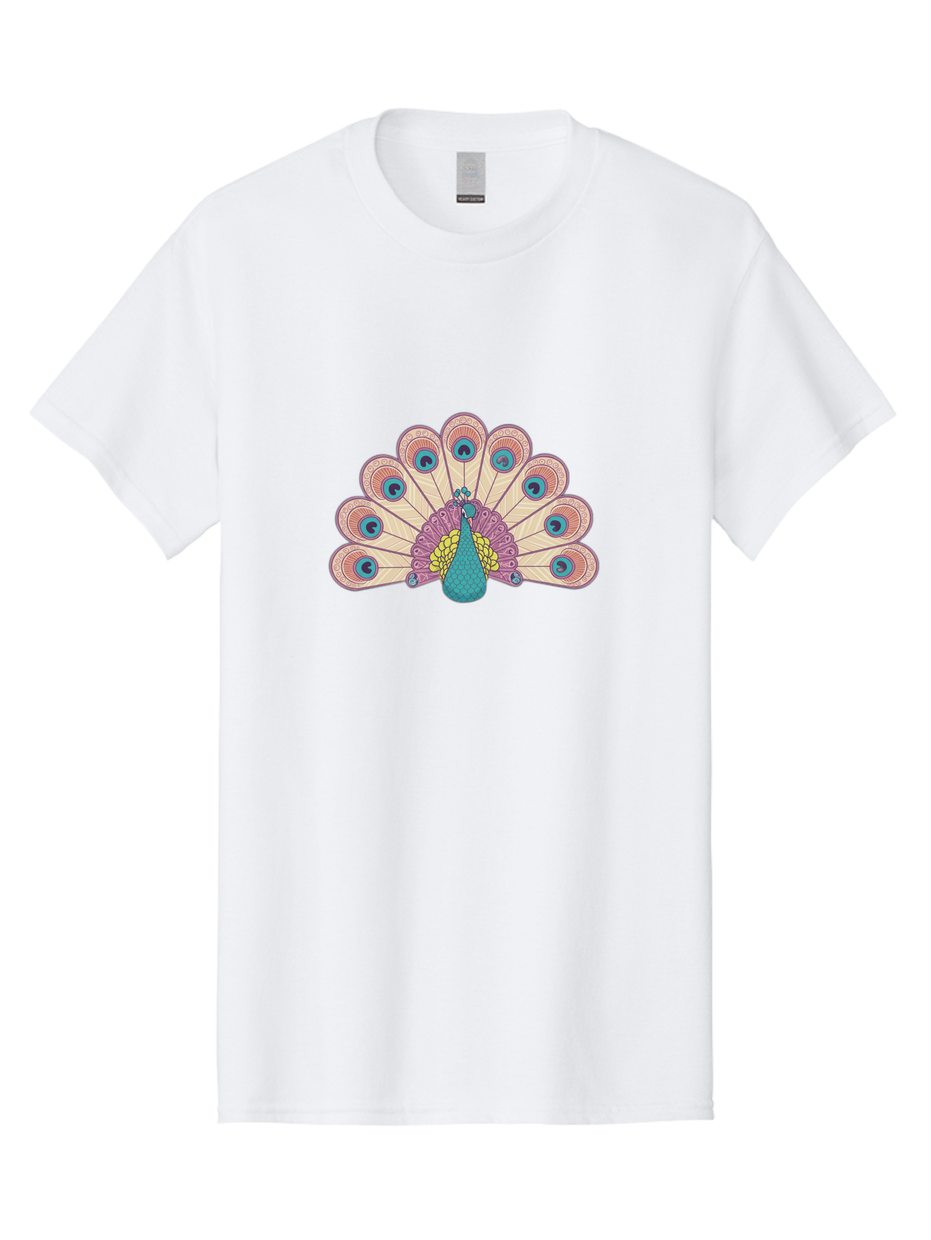 Peacock Men'S Graphic Tee, 100% Cotton, Comfortable Casual Summer Wear, Machine Washable, Peacock Bird, Vibrant Plumage, Colorful Feathers, Intricate Patterns, Majestic Display, Pink, Blue, Yellow Hues, Elegant Bird, Ornate Tail Bab138 7
