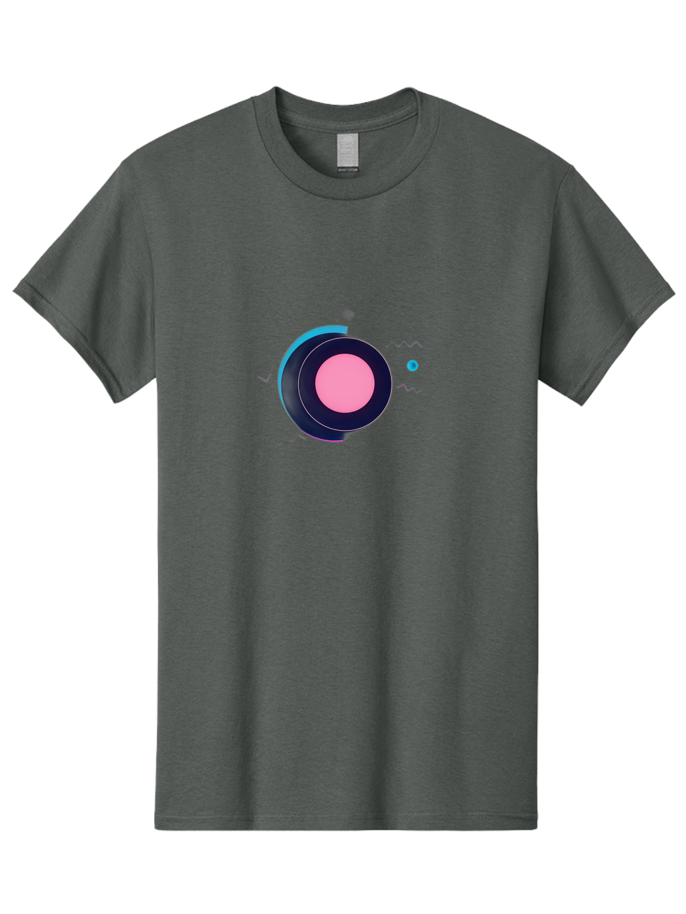 Pink-Circle Men'S Graphic Tee, 100% Cotton, Comfortable Casual Summer Wear, Machine Washable, Abstract Geometric Shapes, Layered Circle Design, Pink Center, Black And Blue Accents, Modern Art, Memphis Style, Minimalist Composition, Bab144 19