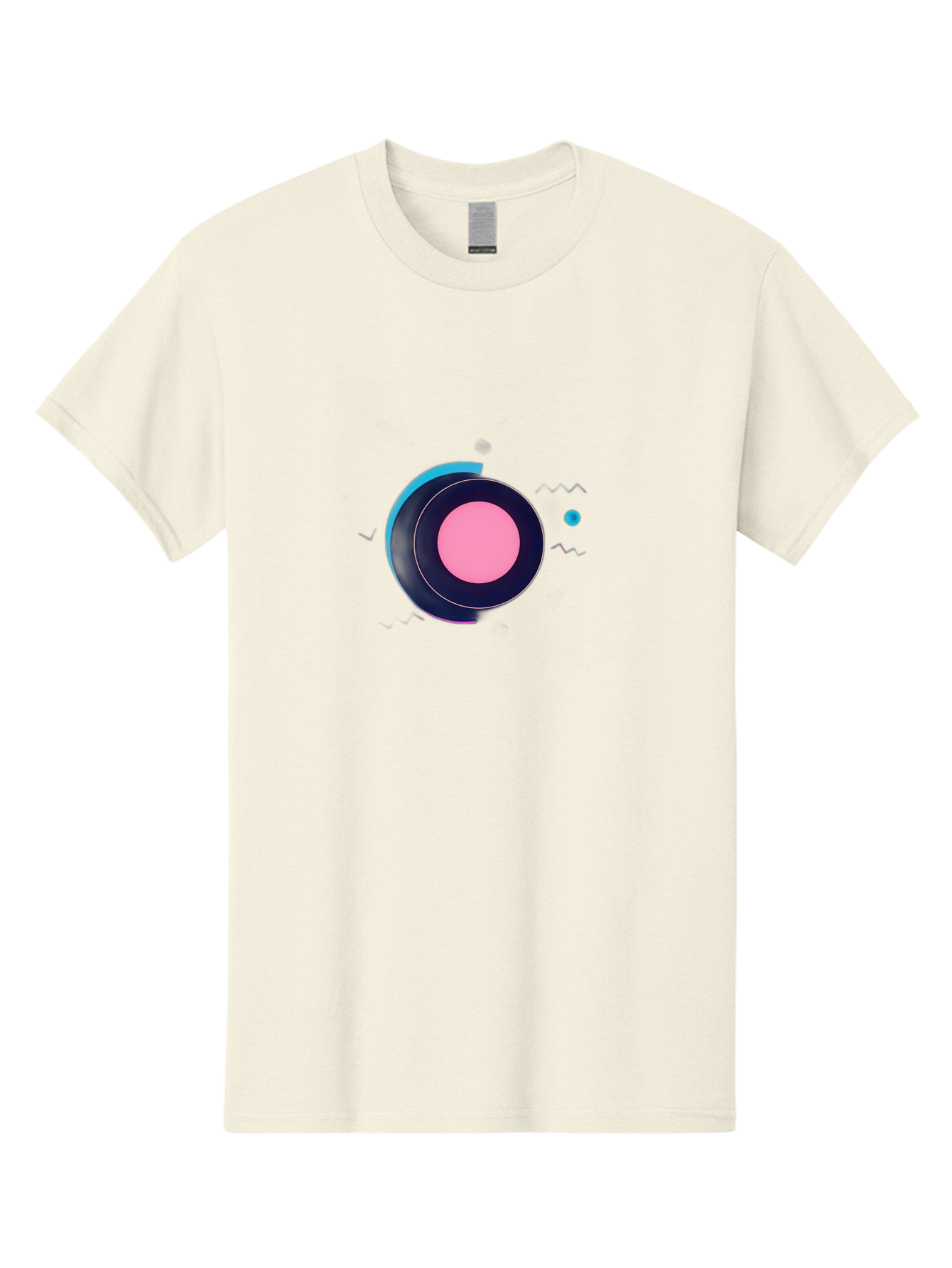 Pink-Circle Men'S Graphic Tee, 100% Cotton, Comfortable Casual Summer Wear, Machine Washable, Abstract Geometric Shapes, Layered Circle Design, Pink Center, Black And Blue Accents, Modern Art, Memphis Style, Minimalist Composition, Bab144 5