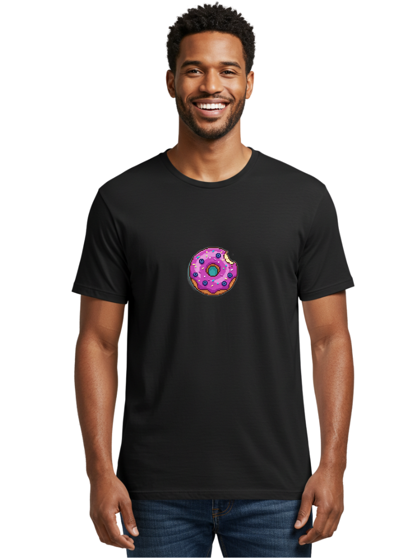 Pink-Donut-5 Men'S Graphic Tee, 100% Cotton, Comfortable Casual Summer Wear, Machine Washable, Frosted Donut, Sweet Treat, Purple Frosting, Colorful Sprinkles, Donut With A Bite, Tasty Dessert, Baked Goods, Donut Lover, Indulgent Snack Bab152 28