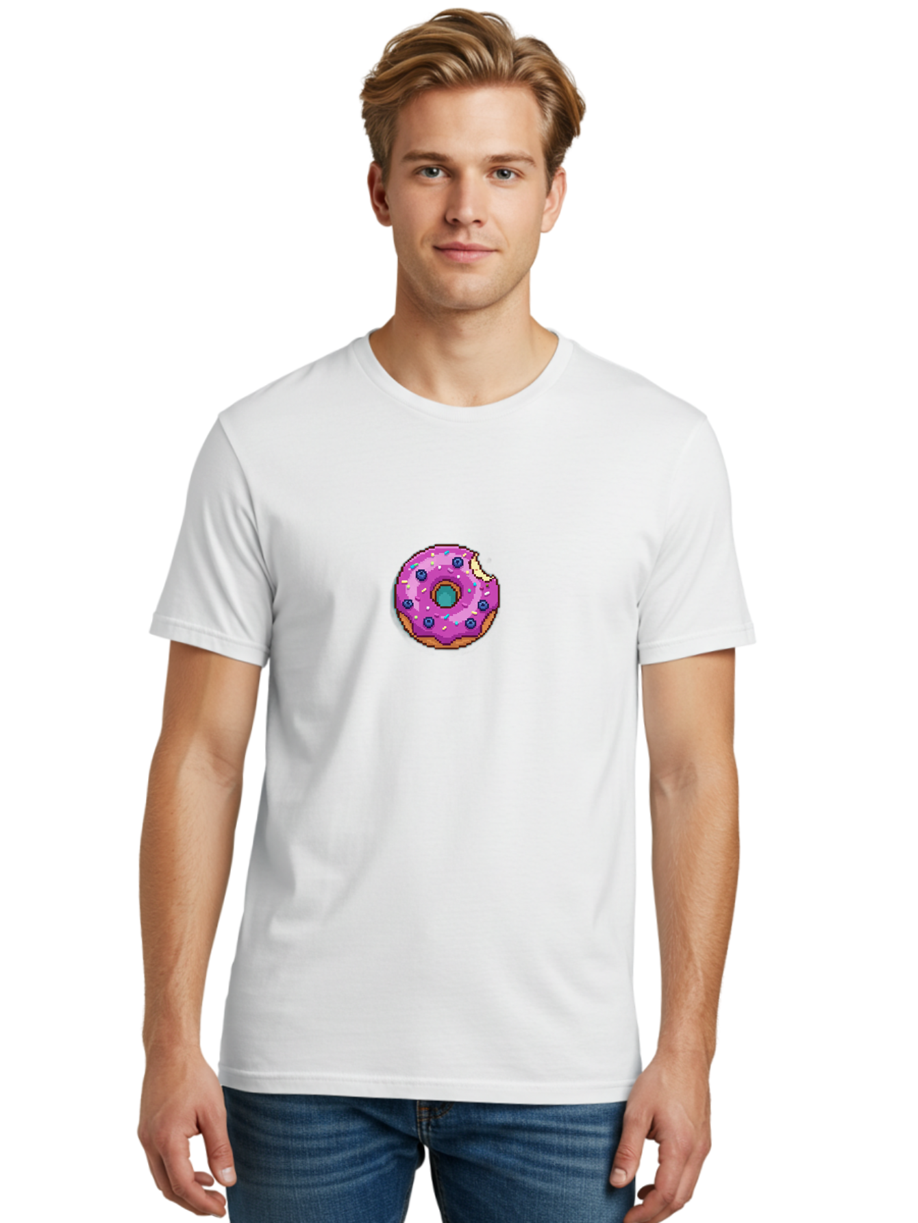 Pink-Donut-5 Men'S Graphic Tee, 100% Cotton, Comfortable Casual Summer Wear, Machine Washable, Frosted Donut, Sweet Treat, Purple Frosting, Colorful Sprinkles, Donut With A Bite, Tasty Dessert, Baked Goods, Donut Lover, Indulgent Snack Bab152 8