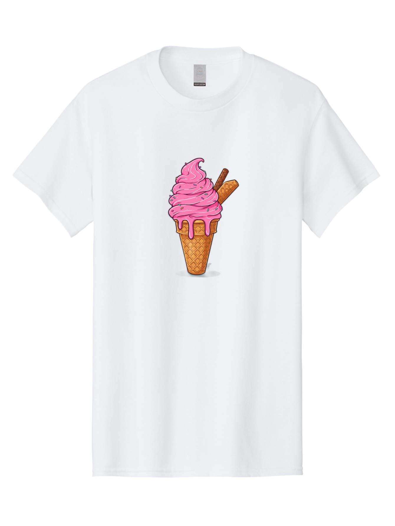 Pink-Ice-Cream-1 Men'S Graphic Tee, 100% Cotton, Comfortable Casual Summer Wear, Machine Washable, Pink Ice Cream Cone, Melting Ice Cream, Waffle Cone, Sprinkles, Wafer Sticks, Sweet Treats, Dessert, Ice Cream Lover, Cartoon Style, Tasty, Bab168 7