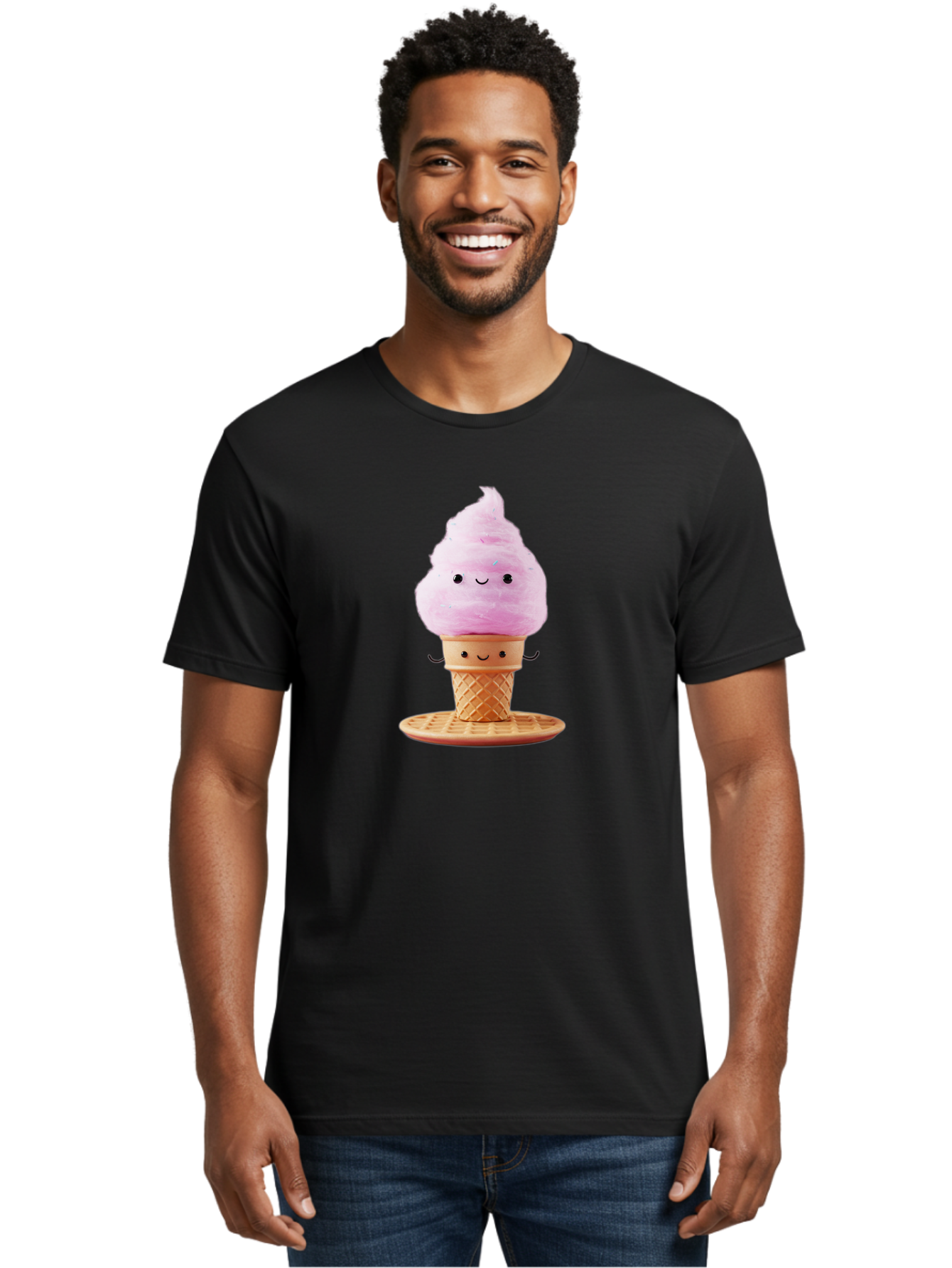 Pink-Ice-Cream-2 Men'S Graphic Tee, 100% Cotton, Comfortable Casual Summer Wear, Machine Washable, Pink Ice Cream, Soft Serve Ice Cream, Happy Face, Kawaii Design, Cute Dessert, Ice Cream Cone, Sweet Treat, Cartoon Character Bab169 28