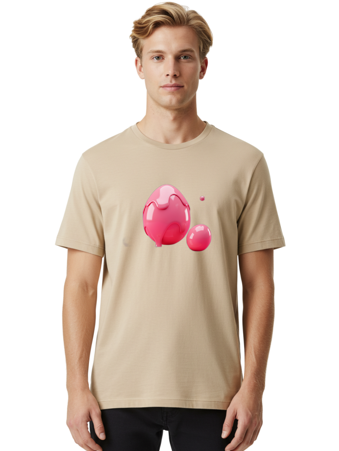 Pink-Liquid-Spheres Men'S Graphic Tee, 100% Cotton, Comfortable Casual Summer Wear, Machine Washable, Pink Liquid, 3D Render, Glossy Spheres, Abstract Shapes, Vibrant Colors, Digital Art, Modern Design, Fluid Forms Bab172 4