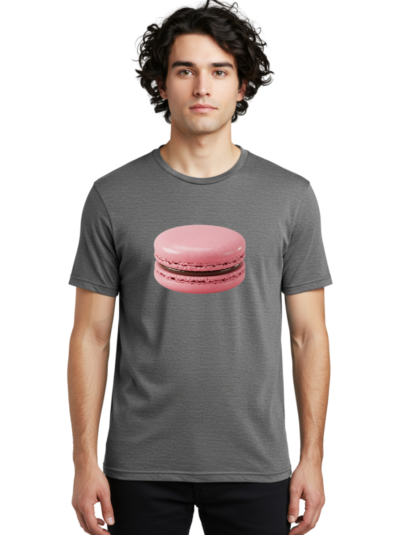 Pink-Macaron-2 Men'S Graphic Tee, 100% Cotton, Comfortable Casual Summer Wear, Machine Washable, Pink Macaroon, Chocolate Filling, Sweet Treat, Dessert, French Patisserie, Delicate Meringue, Gourmet Snack, Macaroon Texture, Pink Color Bab174 12