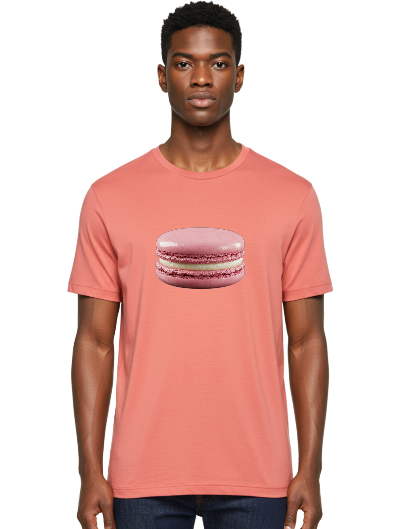 Pink-Macaron-5 Men'S Graphic Tee, 100% Cotton, Comfortable Casual Summer Wear, Machine Washable, Pink Macaron, French Dessert, Creamy Filling, Meringue-Based Cookie, Sweet Treat, Pastel Color, Delicate Texture, Gourmet Pastry Bab177 2