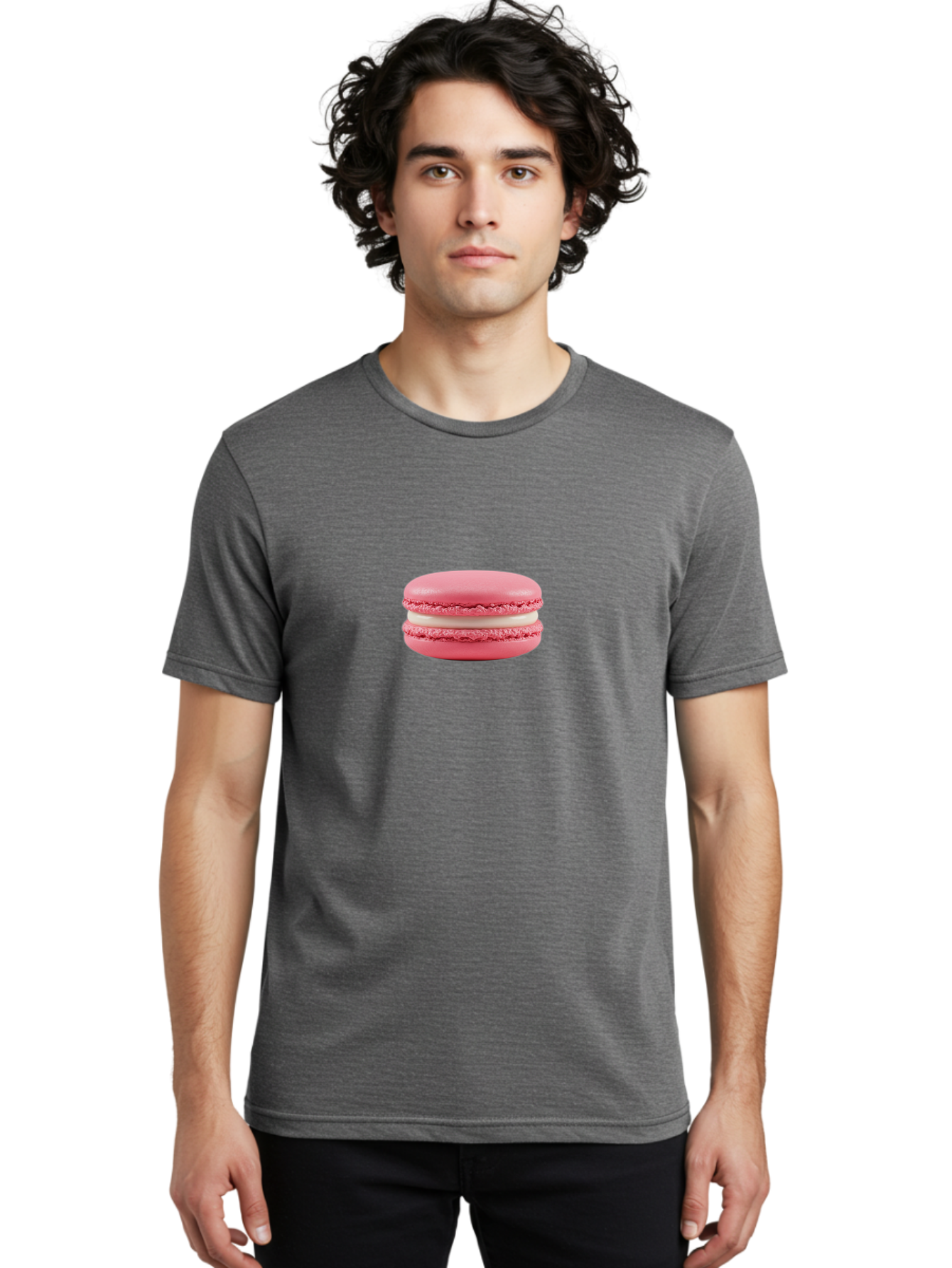 Pink-Macaron-6 Men'S Graphic Tee, 100% Cotton, Comfortable Casual Summer Wear, Machine Washable, Pink Macaron, White Filling, French Dessert, Sweet Treat, Delicate Meringue, Bakery Delight, Gourmet Pastry Bab178 12