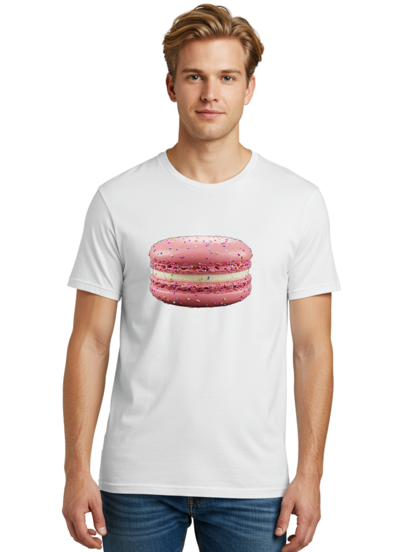 Pink-Macaron-8 Men'S Graphic Tee, 100% Cotton, Comfortable Casual Summer Wear, Machine Washable, Pink Macaron, French Dessert, Sweet Treats, Colorful Sprinkles, Creamy Filling, Pastel Colors, Delicious Pastry, Baked Goods, Dessert Lover Bab180 8