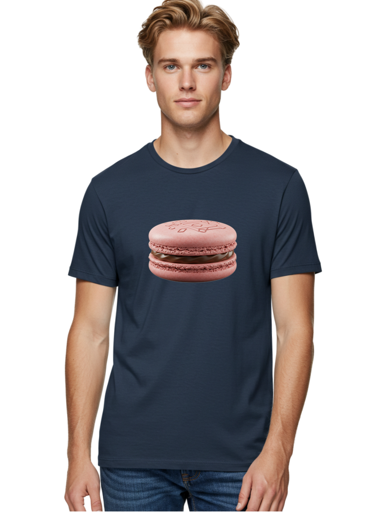 Pink-Macaron-With-Chocolate-Filling Men'S Graphic Tee, 100% Cotton, Comfortable Casual Summer Wear, Machine Washable, Pink Macaron, Chocolate Filling, Love Design, French Dessert, Sweet Treat, Delicate Meringue, Chocolate Ganache, Baked Goods Bab182 22