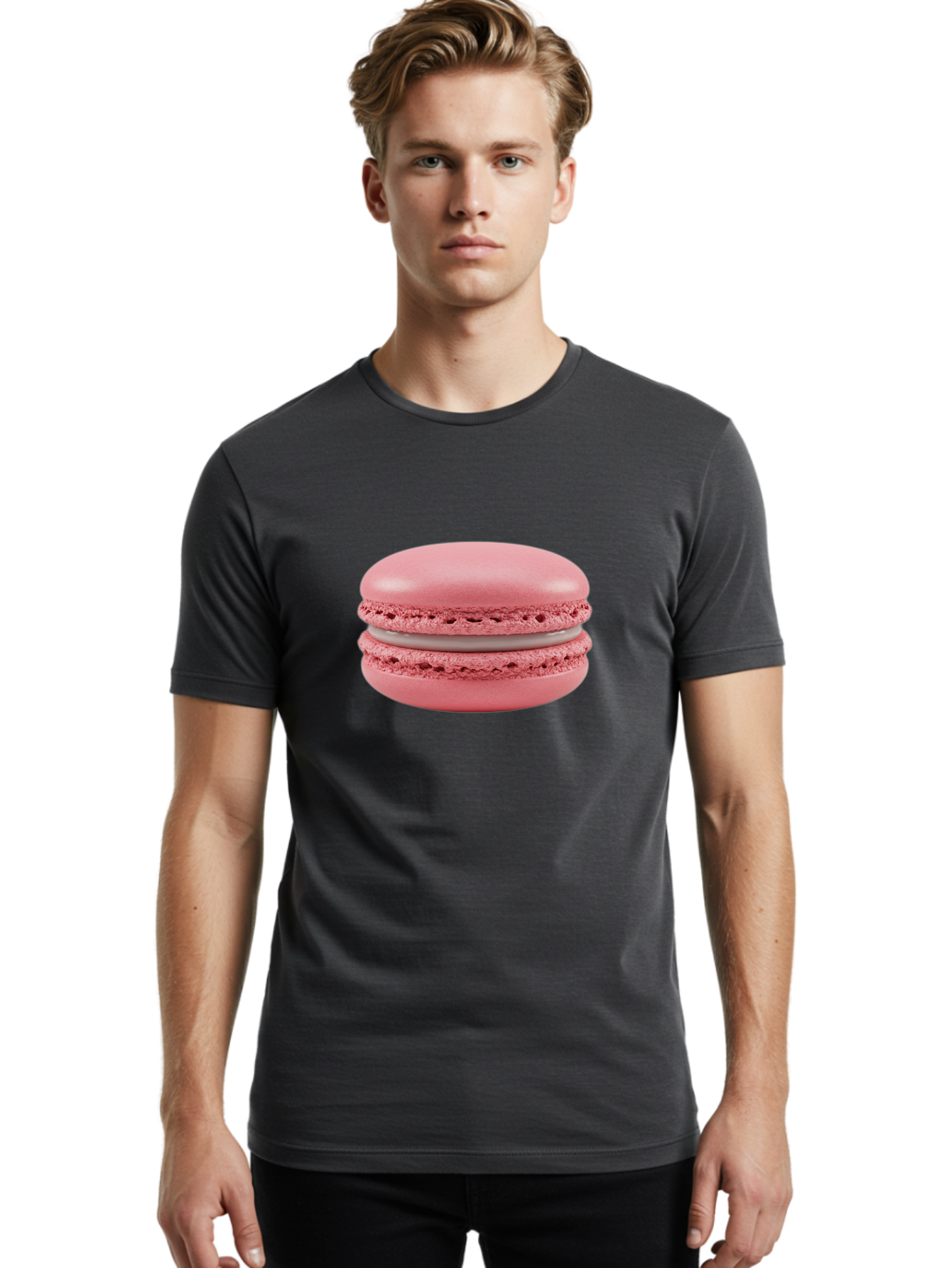 Pink-Macaron Men'S Graphic Tee, 100% Cotton, Comfortable Casual Summer Wear, Machine Washable, Pink Macaron, French Dessert, Meringue-Based Cookie, Creamy Filling, Sweet Treat, Delicate Texture, Pastel Colors, Bakery Delight Bab183 10
