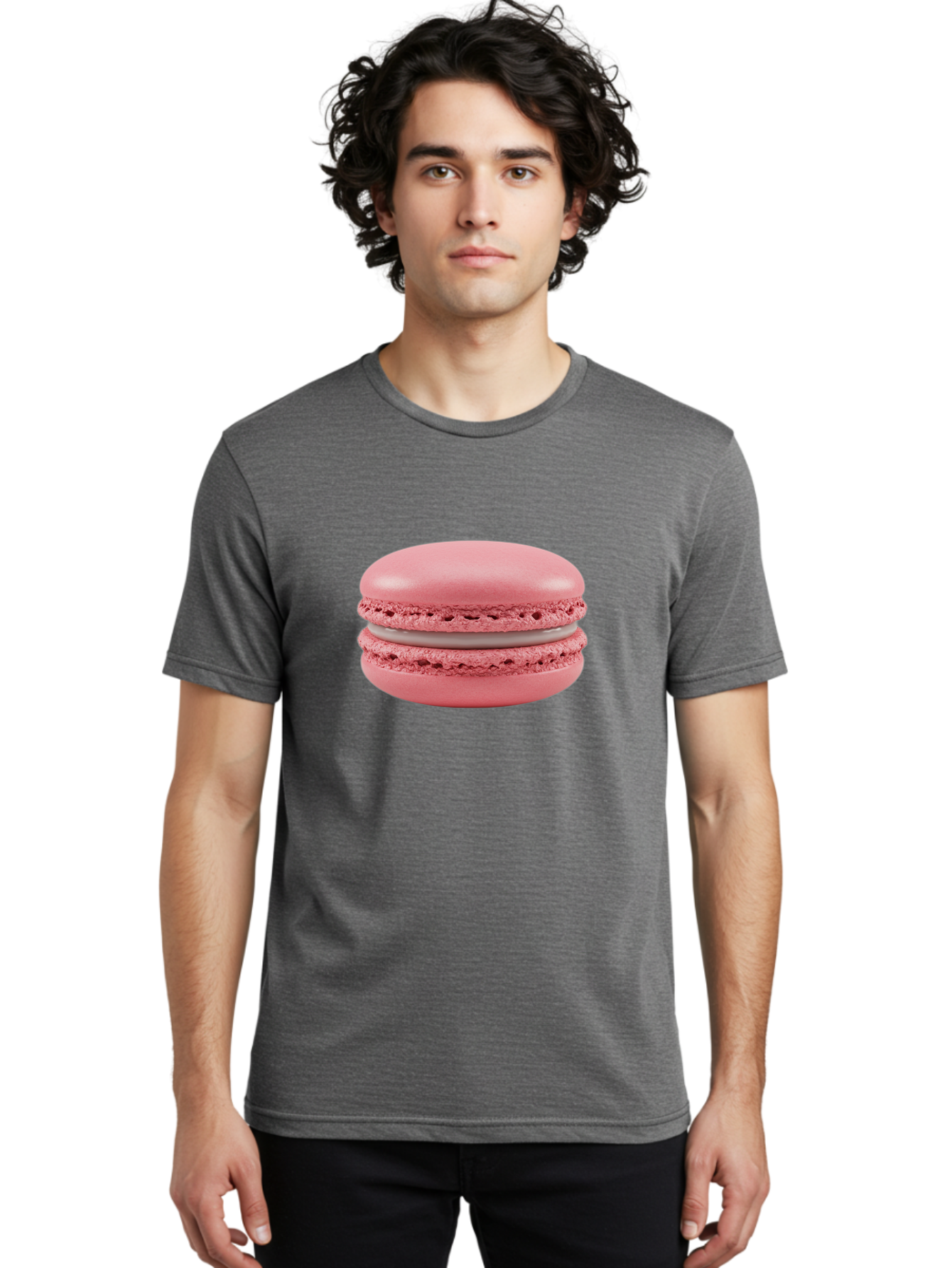 Pink-Macaron Men'S Graphic Tee, 100% Cotton, Comfortable Casual Summer Wear, Machine Washable, Pink Macaron, French Dessert, Meringue-Based Cookie, Creamy Filling, Sweet Treat, Delicate Texture, Pastel Colors, Bakery Delight Bab183 12
