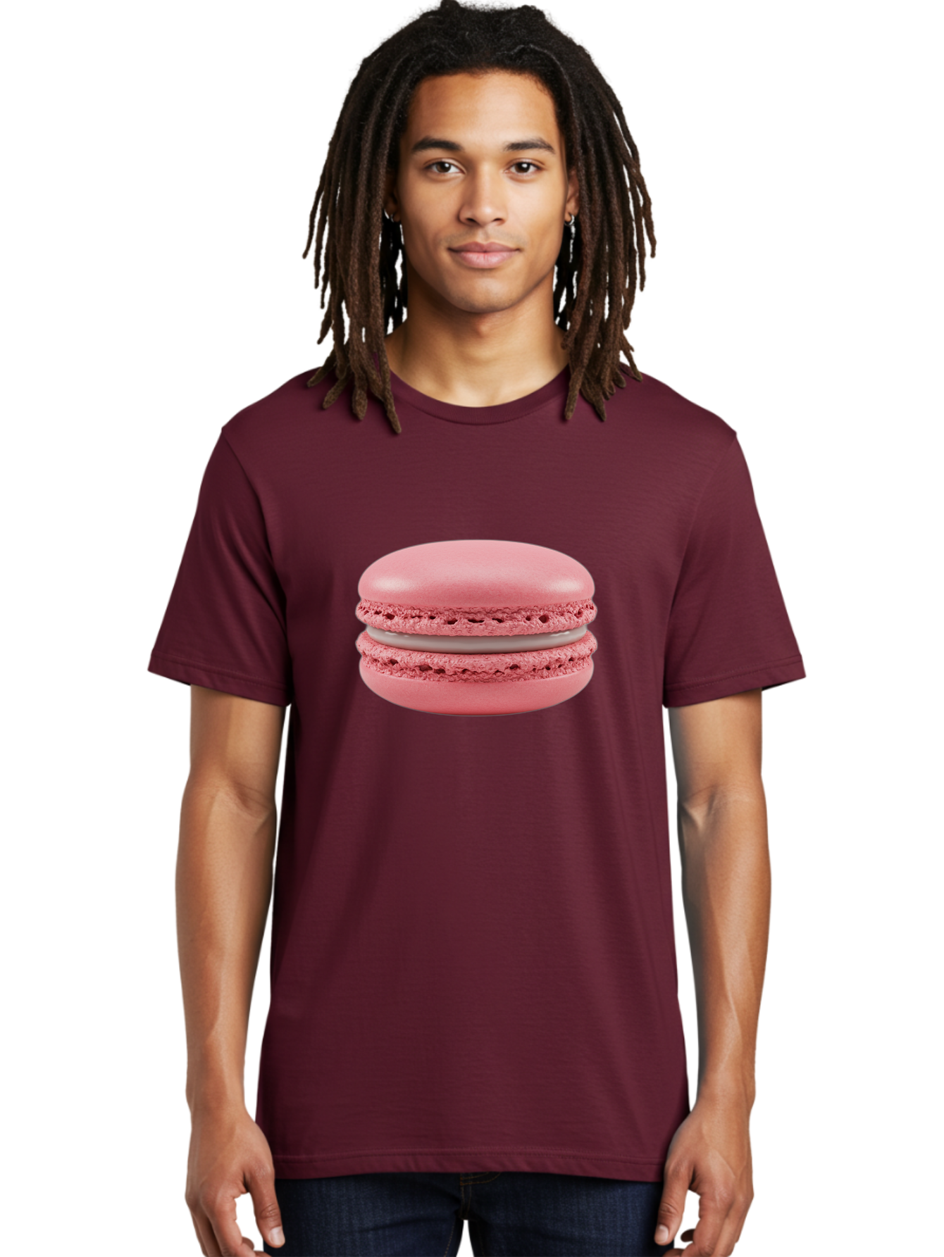 Pink-Macaron Men'S Graphic Tee, 100% Cotton, Comfortable Casual Summer Wear, Machine Washable, Pink Macaron, French Dessert, Meringue-Based Cookie, Creamy Filling, Sweet Treat, Delicate Texture, Pastel Colors, Bakery Delight Bab183 16