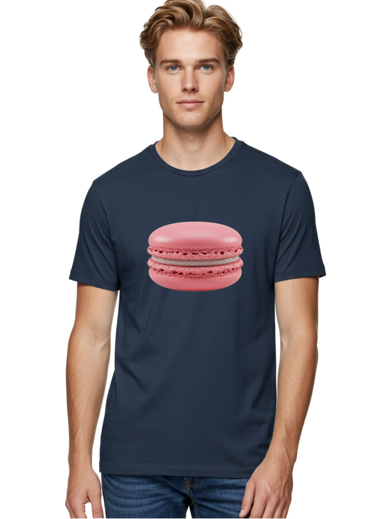 Pink-Macaron Men'S Graphic Tee, 100% Cotton, Comfortable Casual Summer Wear, Machine Washable, Pink Macaron, French Dessert, Meringue-Based Cookie, Creamy Filling, Sweet Treat, Delicate Texture, Pastel Colors, Bakery Delight Bab183 22