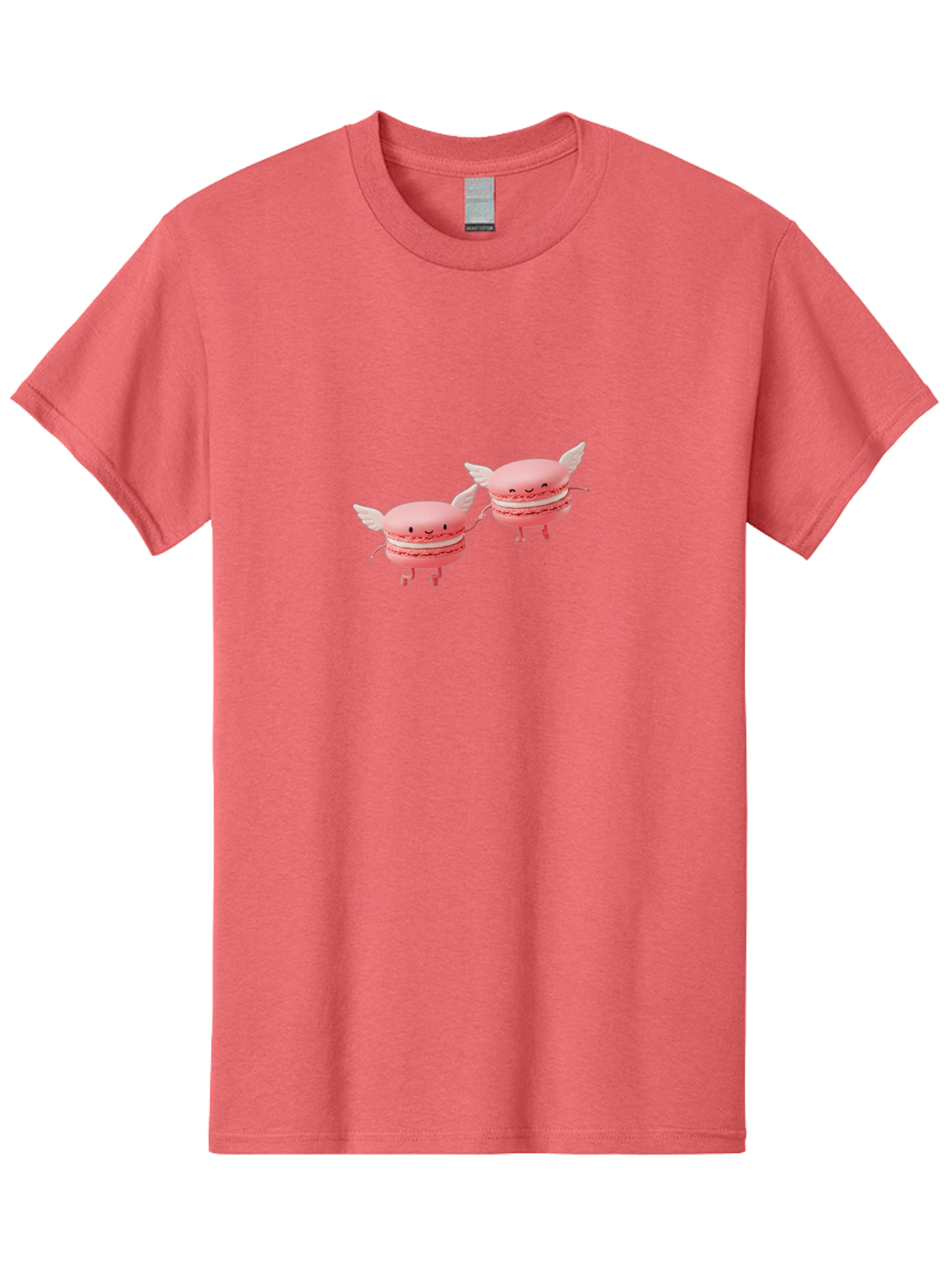 Pink-Macarons-1 Men'S Graphic Tee, 100% Cotton, Comfortable Casual Summer Wear, Machine Washable, Pink Macarons, Cute Desserts, Cartoon Characters, Smiling Faces, White Wings, Playful Treats, Dessert Lovers, Sweet Delights, Bab184 1