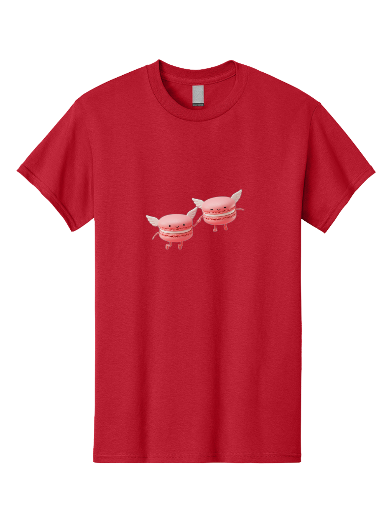 Pink-Macarons-1 Men'S Graphic Tee, 100% Cotton, Comfortable Casual Summer Wear, Machine Washable, Pink Macarons, Cute Desserts, Cartoon Characters, Smiling Faces, White Wings, Playful Treats, Dessert Lovers, Sweet Delights, Bab184 25