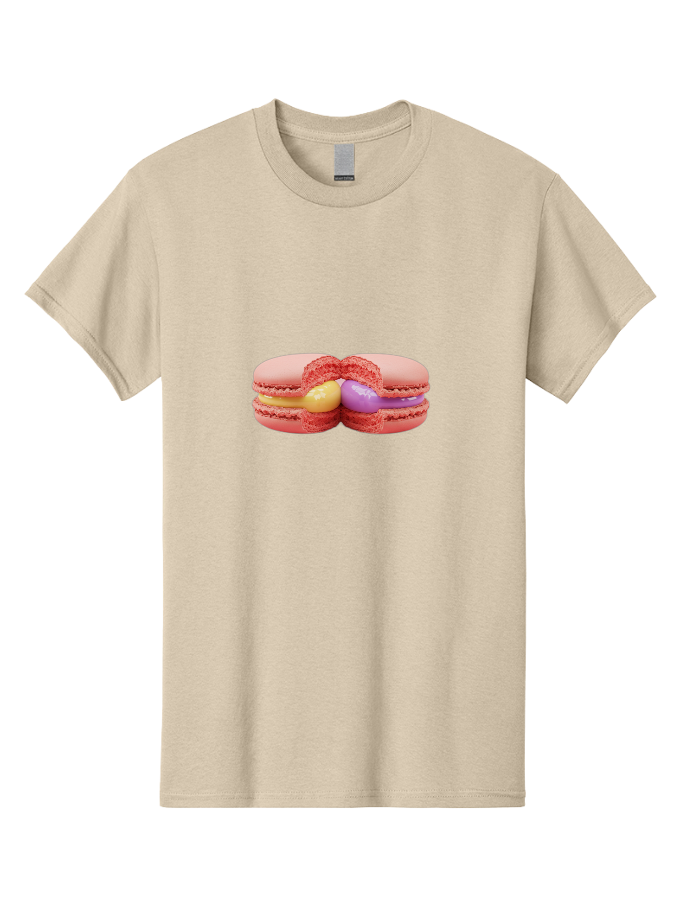 Pink-Macarons-3 Men'S Graphic Tee, 100% Cotton, Comfortable Casual Summer Wear, Machine Washable, Pink Macarons, Yellow And Purple Filling, French Dessert, Sweet Treats, Delicate Meringue, Colorful Pastries, Baked Goods, Gourmet Sweets Bab186 3