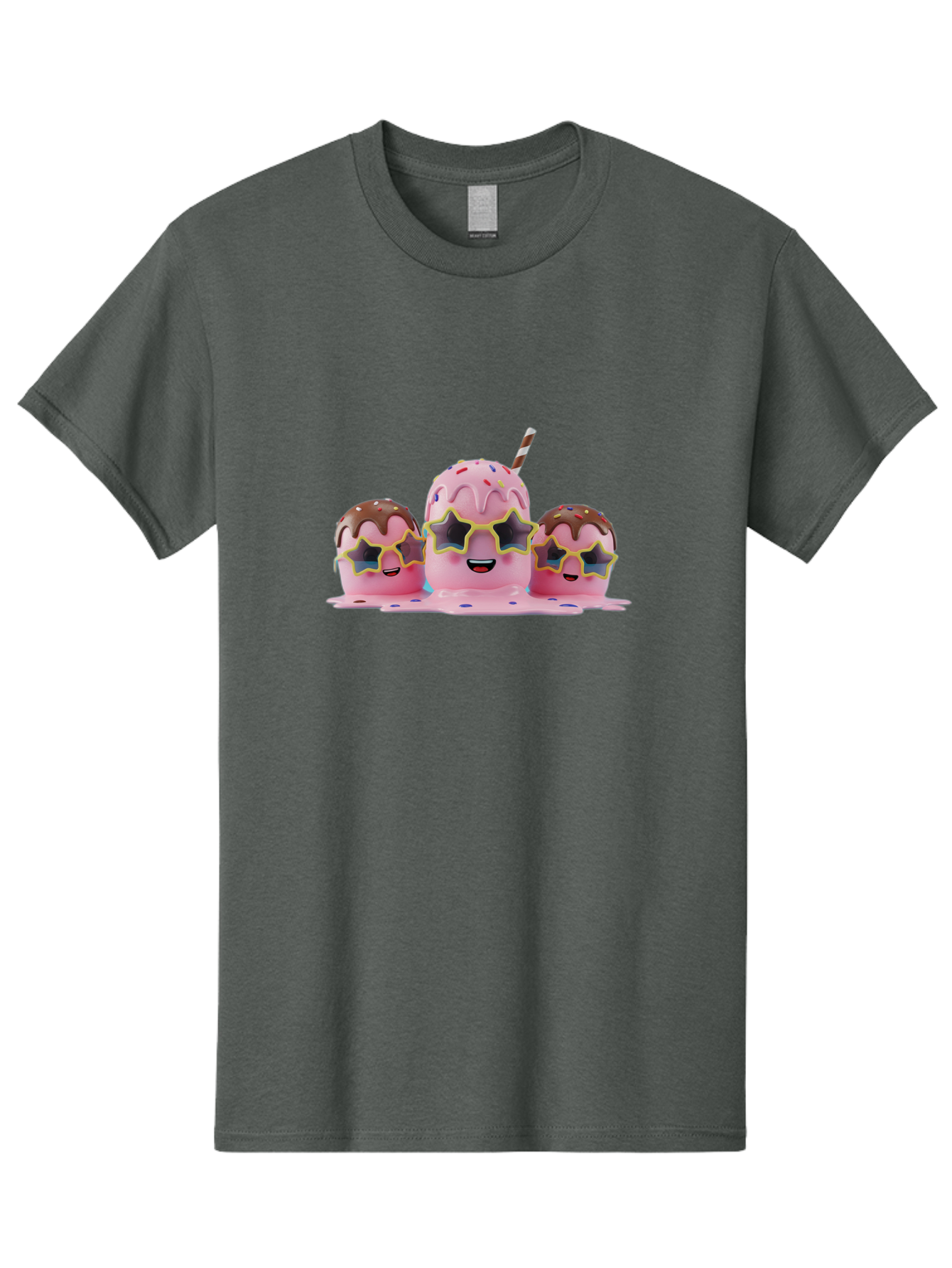 Pink-Milkshakes Men'S Graphic Tee, 100% Cotton, Comfortable Casual Summer Wear, Machine Washable, Pink Milkshake, Chocolate Topping, Colorful Sprinkles, Kawaii Characters, Melted Ice Cream, Fun Design, Sweet Treats, Dessert Lovers, Bab191 19