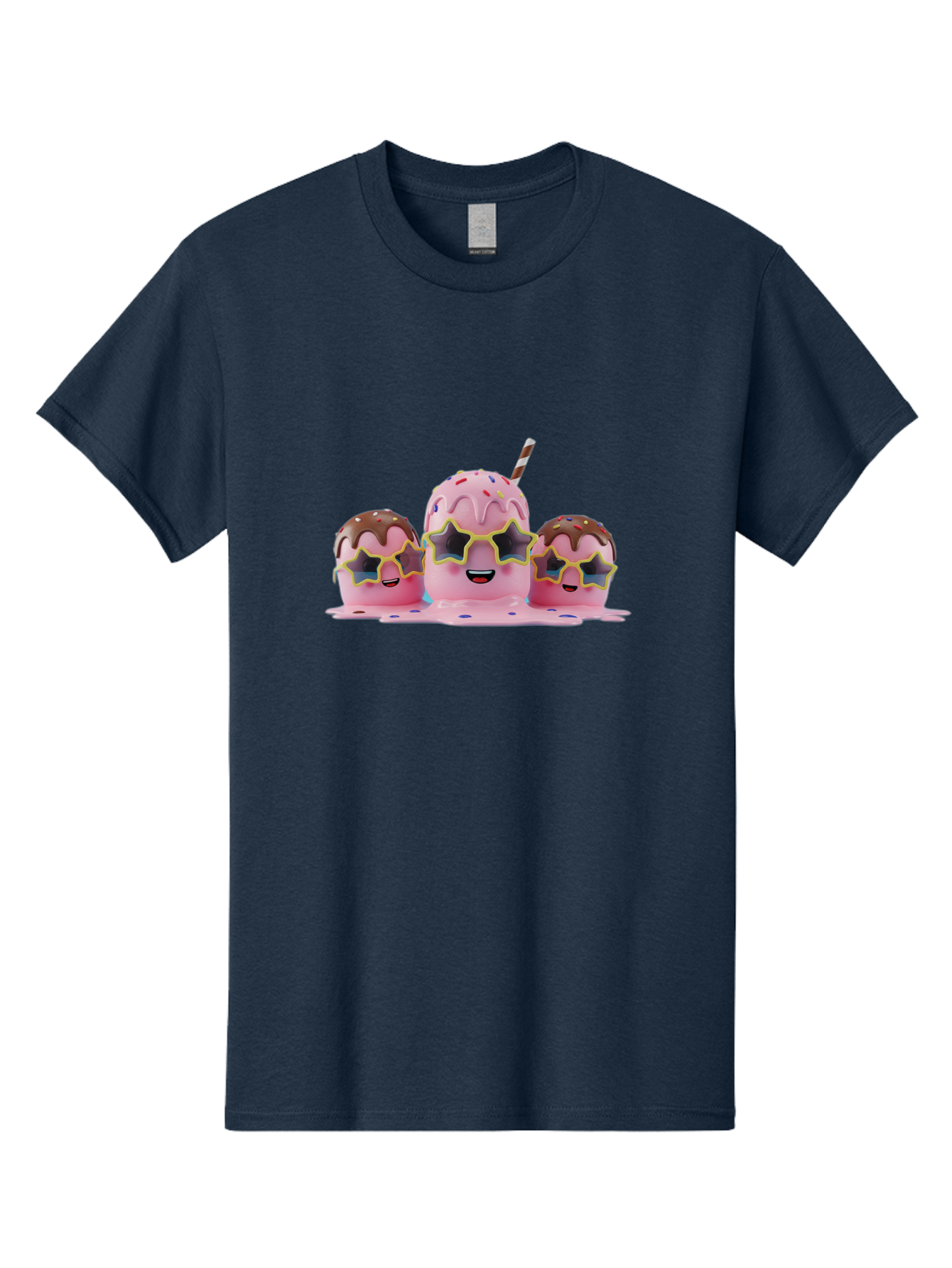 Pink-Milkshakes Men'S Graphic Tee, 100% Cotton, Comfortable Casual Summer Wear, Machine Washable, Pink Milkshake, Chocolate Topping, Colorful Sprinkles, Kawaii Characters, Melted Ice Cream, Fun Design, Sweet Treats, Dessert Lovers, Bab191 21