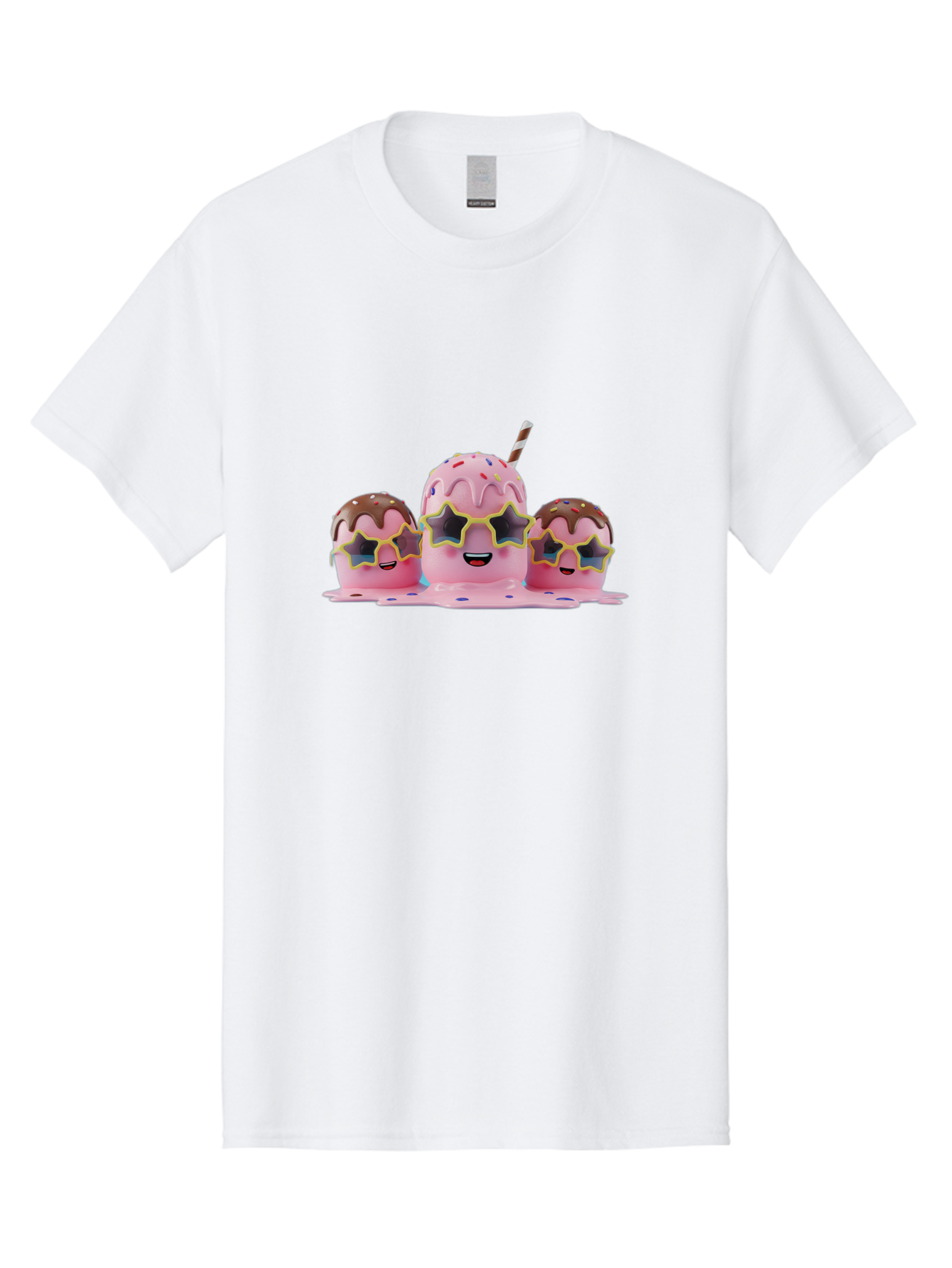 Pink-Milkshakes Men'S Graphic Tee, 100% Cotton, Comfortable Casual Summer Wear, Machine Washable, Pink Milkshake, Chocolate Topping, Colorful Sprinkles, Kawaii Characters, Melted Ice Cream, Fun Design, Sweet Treats, Dessert Lovers, Bab191 7