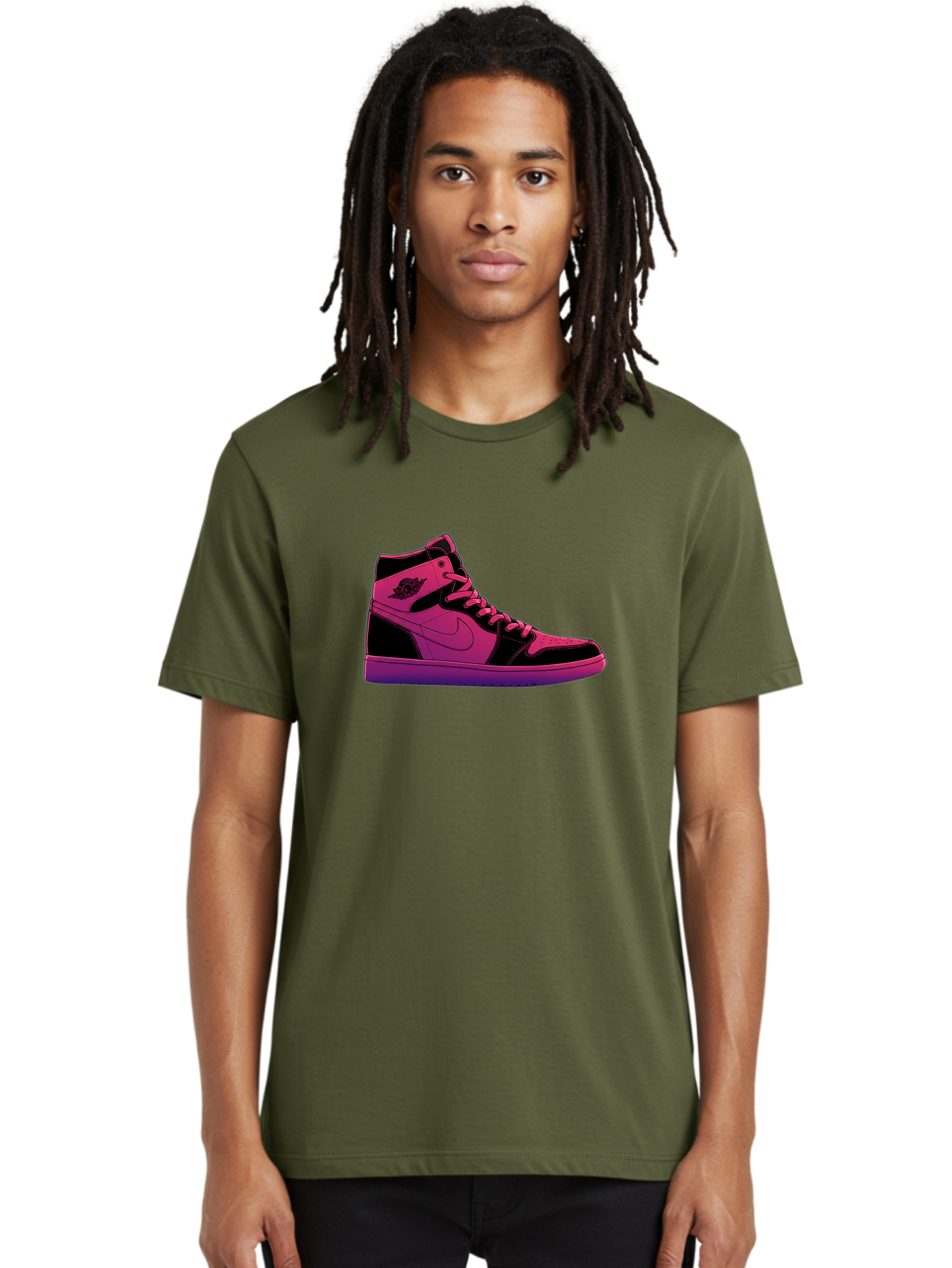 Pink-Nike-High-Top-Sneaker Men'S Graphic Tee, 100% Cotton, Comfortable Casual Summer Wear, Machine Washable, Sneaker Art, Pink And Black Design, Nike Air Jordan 1, High-Top Sneakers, Streetwear Fashion, Iconic Logo, Urban Style, Bab192 18