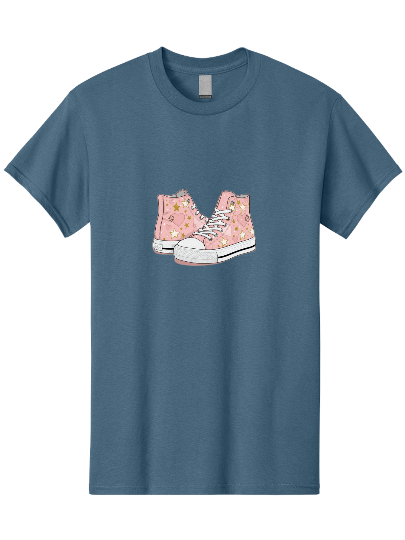 Pink-Star-Converse Men'S Graphic Tee, 100% Cotton, Comfortable Casual Summer Wear, Machine Washable, Pink Converse Sneakers, Star Pattern, Heart Design, White Laces, Fashion Footwear, Casual Style, Sneakers With Hearts, Star-Themed Shoes, Bab194 13