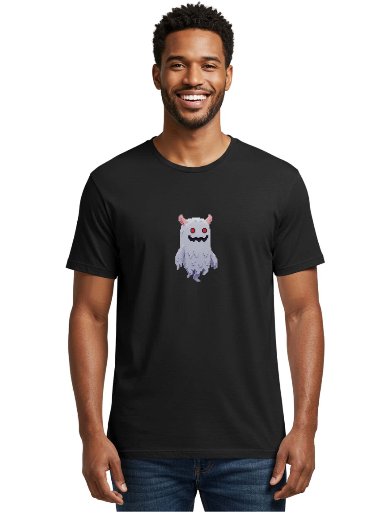 Pixel-Monster Men'S Graphic Tee, 100% Cotton, Comfortable Casual Summer Wear, Machine Washable, Pixel Art Character, Cute Monster, Red Eyes, Black Smile, Pink Horns, Furry Creature, Cartoonish, Fun Design, Playful Graphics, Retro Gaming, Bab200 28