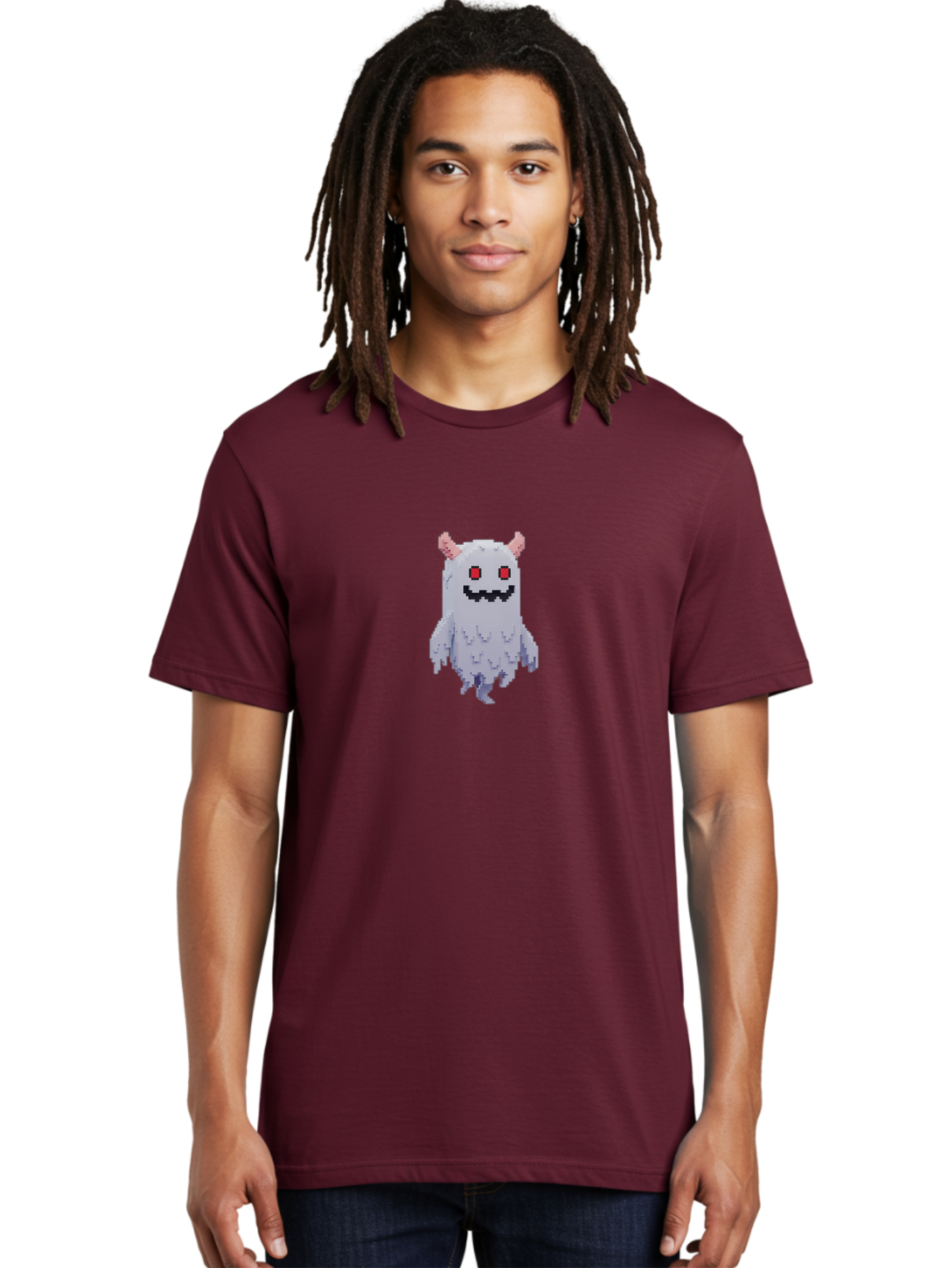 Pixel-Monster Men'S Graphic Tee, 100% Cotton, Comfortable Casual Summer Wear, Machine Washable, Pixel Art Character, Cute Monster, Red Eyes, Black Smile, Pink Horns, Furry Creature, Cartoonish, Fun Design, Playful Graphics, Retro Gaming, Bab200 16