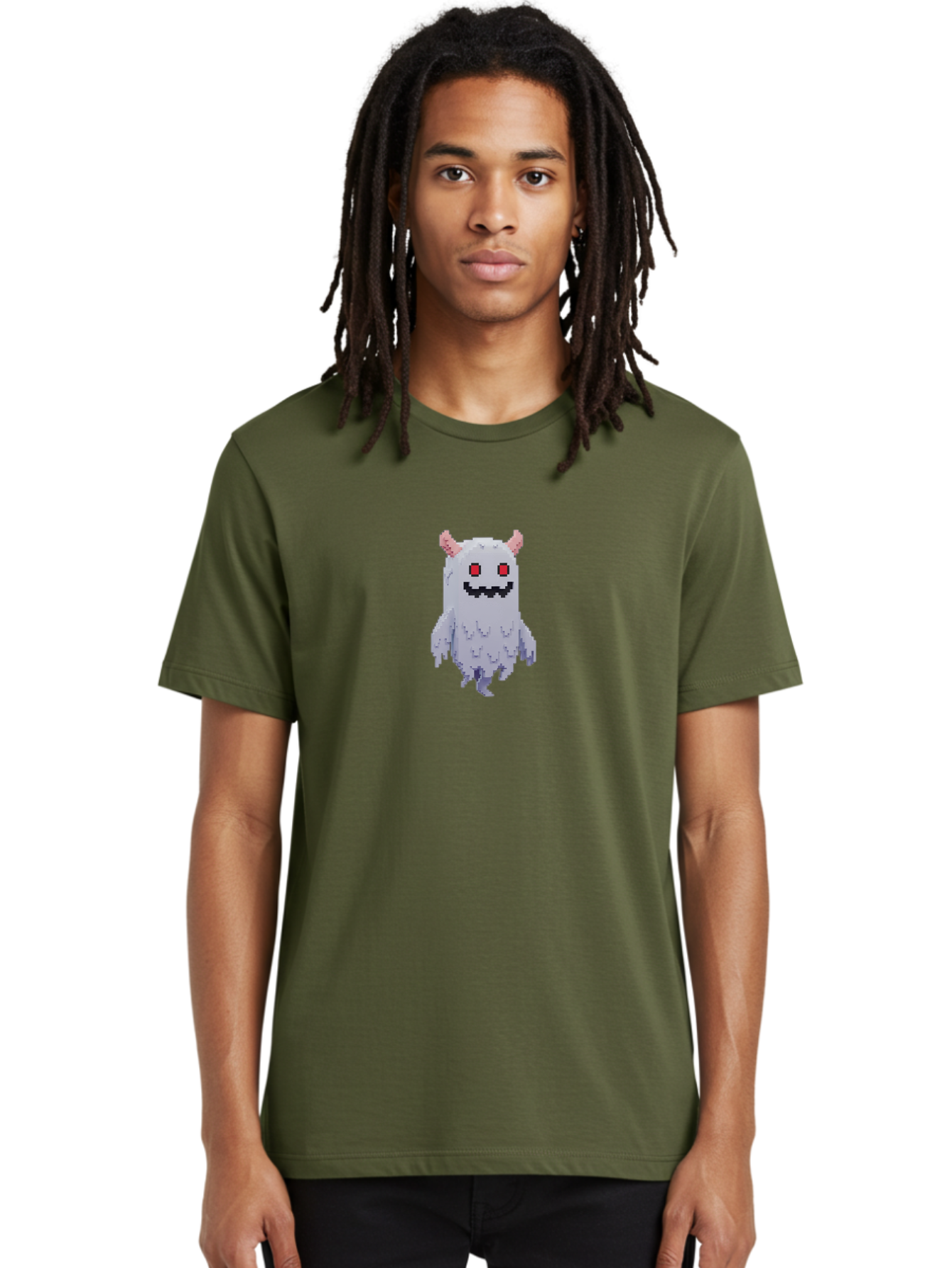 Pixel-Monster Men'S Graphic Tee, 100% Cotton, Comfortable Casual Summer Wear, Machine Washable, Pixel Art Character, Cute Monster, Red Eyes, Black Smile, Pink Horns, Furry Creature, Cartoonish, Fun Design, Playful Graphics, Retro Gaming, Bab200 18