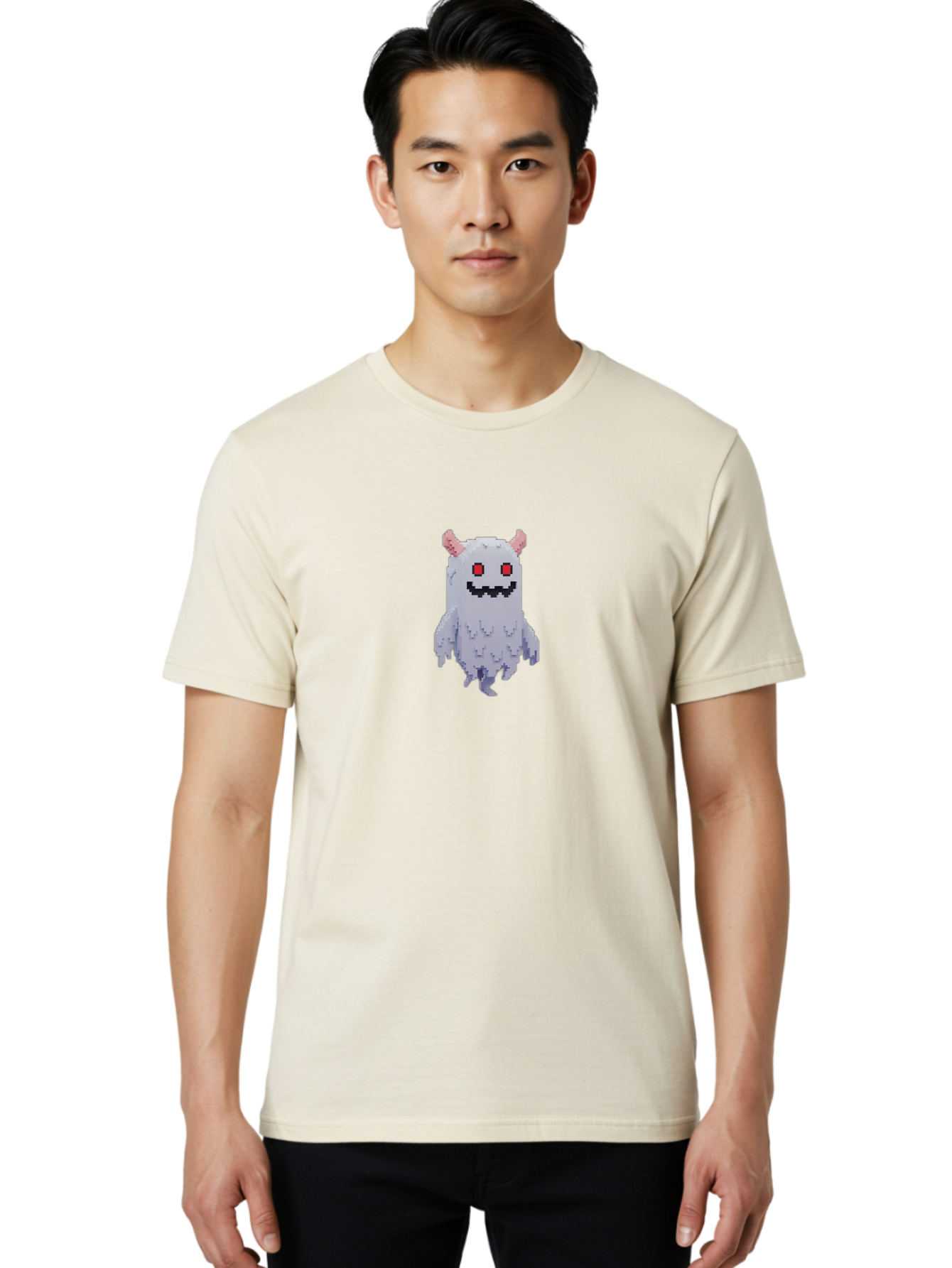 Pixel-Monster Men'S Graphic Tee, 100% Cotton, Comfortable Casual Summer Wear, Machine Washable, Pixel Art Character, Cute Monster, Red Eyes, Black Smile, Pink Horns, Furry Creature, Cartoonish, Fun Design, Playful Graphics, Retro Gaming, Bab200 6