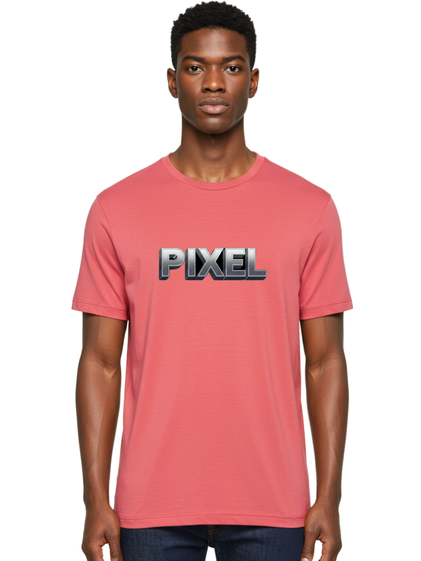 Pixel Men'S Graphic Tee, 100% Cotton, Comfortable Casual Summer Wear, Machine Washable, Pixel Art, Digital Graphics, Metallic Text, Chrome Effect, 3D Typography, Video Game Style, Graphic Design Element Bab201 18
