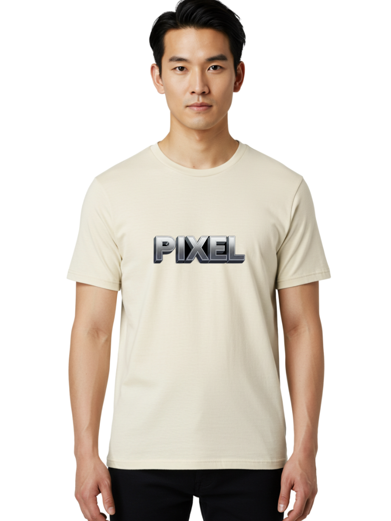 Pixel Men'S Graphic Tee, 100% Cotton, Comfortable Casual Summer Wear, Machine Washable, Pixel Art, Digital Graphics, Metallic Text, Chrome Effect, 3D Typography, Video Game Style, Graphic Design Element Bab201 26