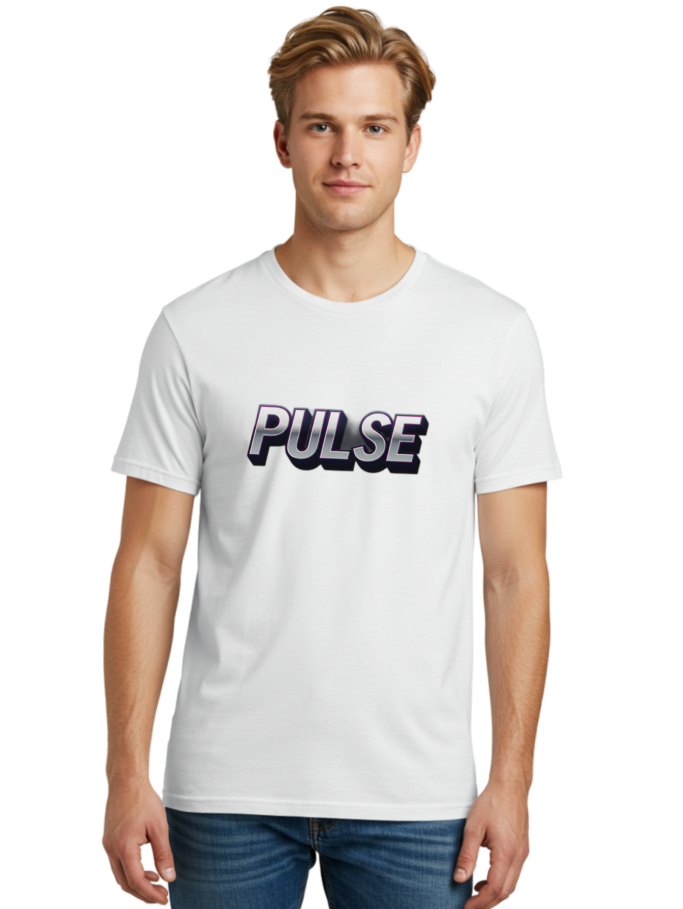 Pulse Men'S Graphic Tee, 100% Cotton, Comfortable Casual Summer Wear, Machine Washable, Pulse, Energy Boost, Vibrant Feel, Modern Typography, Dynamic Design, 3D Text Effect, Bold Font, Energetic Vibe Bab259 8