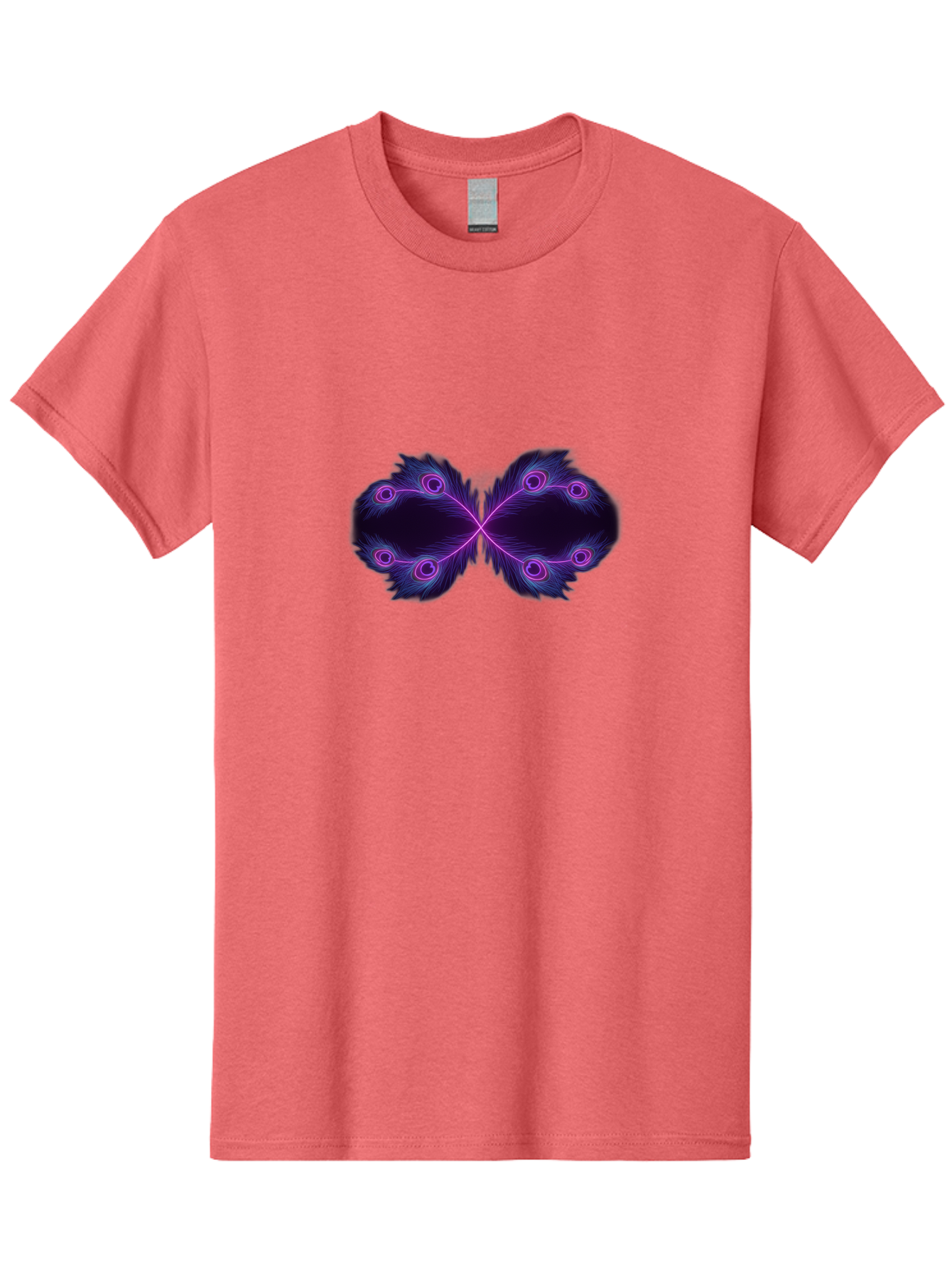 Purple-Feathers-Butterfly Men'S Graphic Tee, 100% Cotton, Comfortable Casual Summer Wear, Machine Washable, Purple Feather Design, Butterfly Shape, Neon Purple Accents, Circular Patterns, Symmetrical Art, Digital Illustration, Fantasy Art, Bab262 19