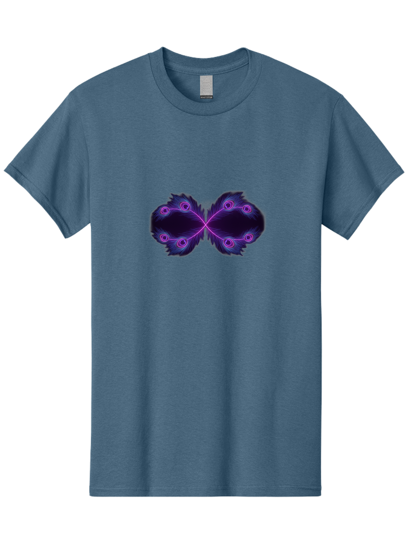Purple-Feathers-Butterfly Men'S Graphic Tee, 100% Cotton, Comfortable Casual Summer Wear, Machine Washable, Purple Feather Design, Butterfly Shape, Neon Purple Accents, Circular Patterns, Symmetrical Art, Digital Illustration, Fantasy Art, Bab262 13