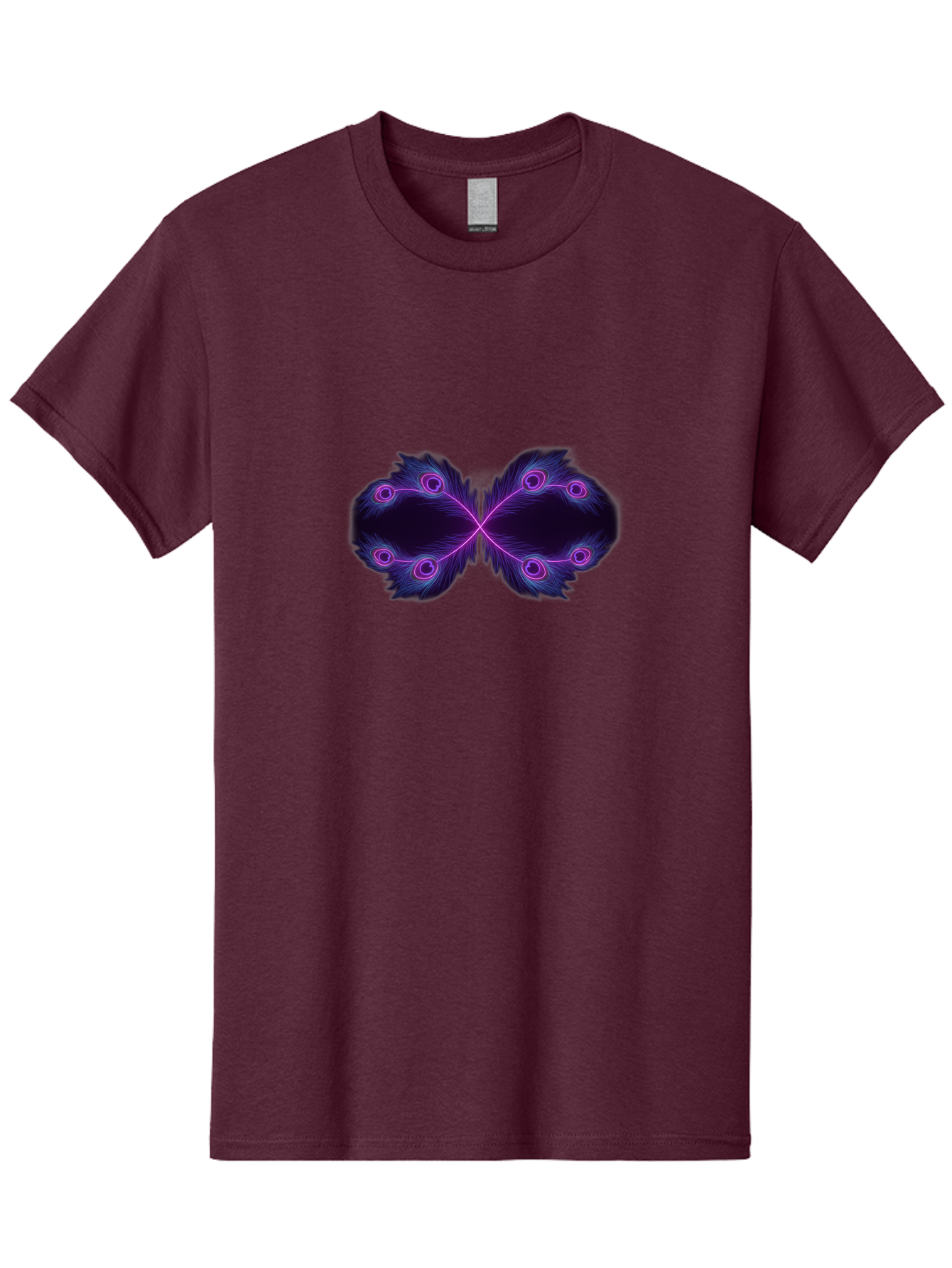 Purple-Feathers-Butterfly Men'S Graphic Tee, 100% Cotton, Comfortable Casual Summer Wear, Machine Washable, Purple Feather Design, Butterfly Shape, Neon Purple Accents, Circular Patterns, Symmetrical Art, Digital Illustration, Fantasy Art, Bab262 7