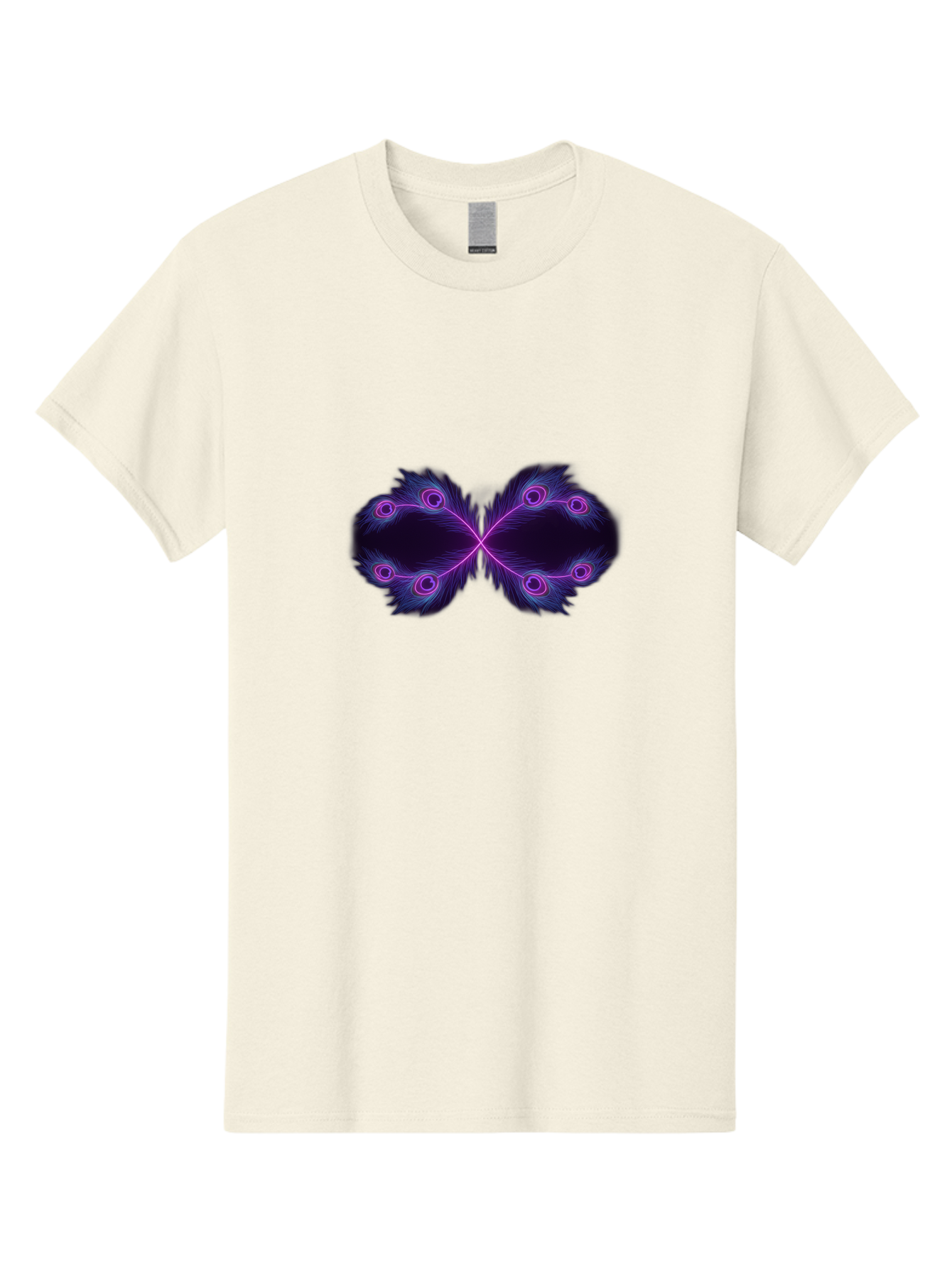 Purple-Feathers-Butterfly Men'S Graphic Tee, 100% Cotton, Comfortable Casual Summer Wear, Machine Washable, Purple Feather Design, Butterfly Shape, Neon Purple Accents, Circular Patterns, Symmetrical Art, Digital Illustration, Fantasy Art, Bab262 29
