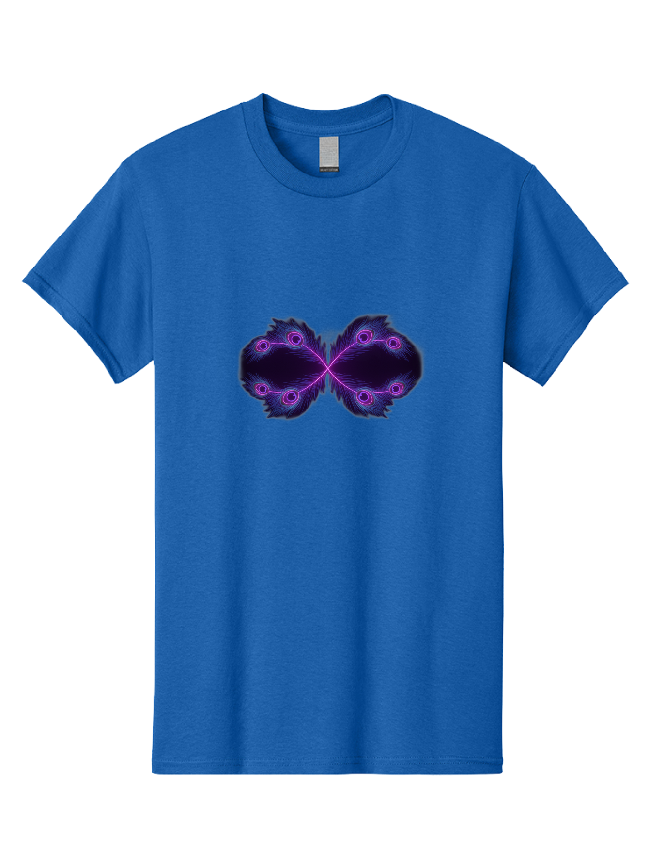 Purple-Feathers-Butterfly Men'S Graphic Tee, 100% Cotton, Comfortable Casual Summer Wear, Machine Washable, Purple Feather Design, Butterfly Shape, Neon Purple Accents, Circular Patterns, Symmetrical Art, Digital Illustration, Fantasy Art, Bab262 5