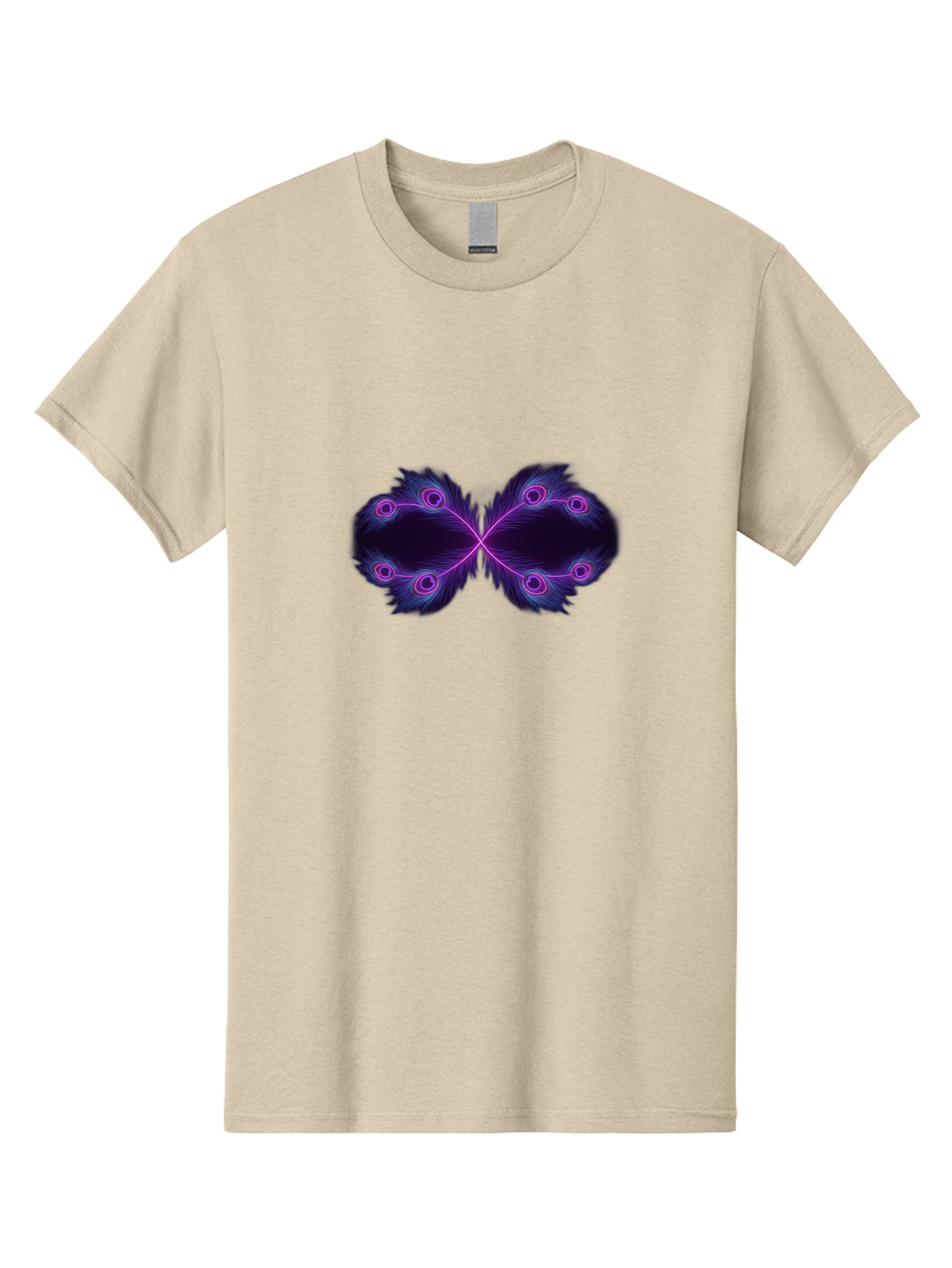 Purple-Feathers-Butterfly Men'S Graphic Tee, 100% Cotton, Comfortable Casual Summer Wear, Machine Washable, Purple Feather Design, Butterfly Shape, Neon Purple Accents, Circular Patterns, Symmetrical Art, Digital Illustration, Fantasy Art, Bab262 27