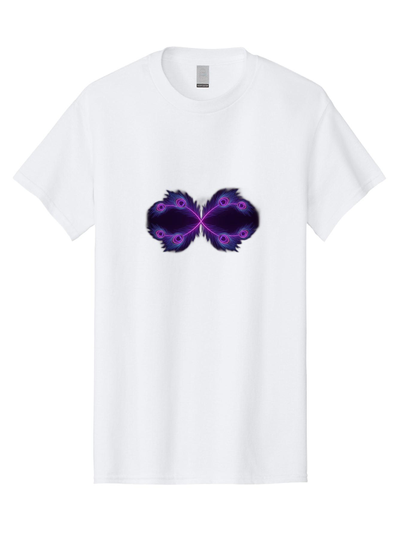 Purple-Feathers-Butterfly Men'S Graphic Tee, 100% Cotton, Comfortable Casual Summer Wear, Machine Washable, Purple Feather Design, Butterfly Shape, Neon Purple Accents, Circular Patterns, Symmetrical Art, Digital Illustration, Fantasy Art, Bab262 21