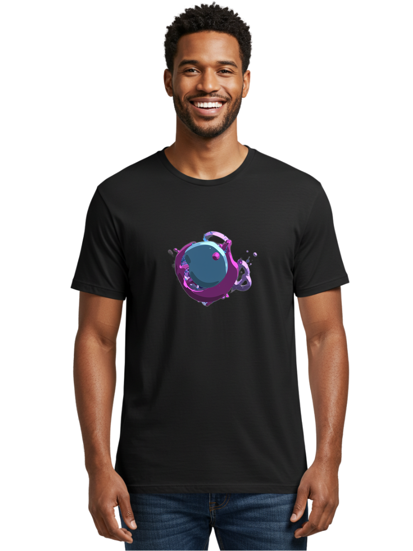 Purple-Liquid-Sphere Men'S Graphic Tee, 100% Cotton, Comfortable Casual Summer Wear, Machine Washable, Molten Sphere, 3D Rendering, Purple Color Scheme, Abstract Art, Liquid Metal, Futuristic Design, Digital Artwork, Modern Graphics Bab266 6